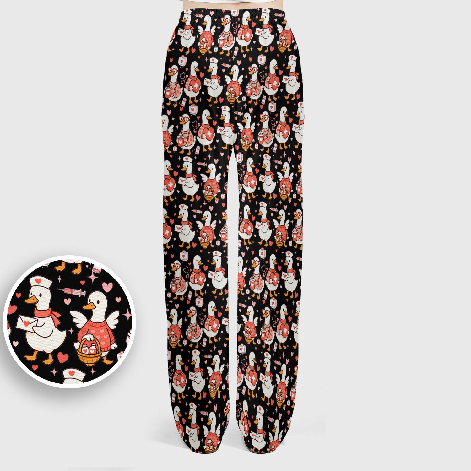 Valentine Goose Nurse Scrub Set, Heart Medical Pattern Nurse Shirt, Breathable Fabrics Nursing Uniform