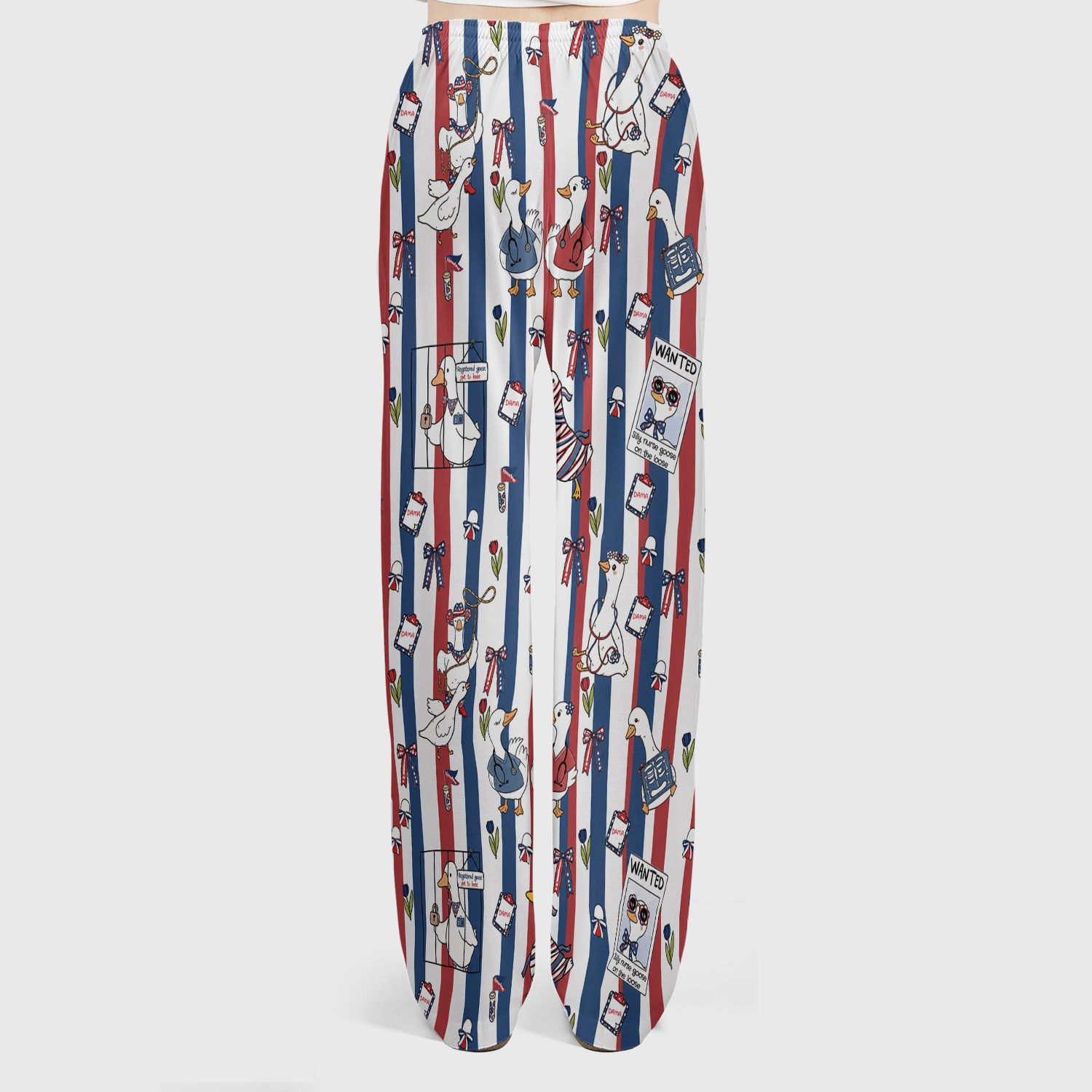 Funny Patriotic Goose Nurse Pattern Scrub Set, Scrub Pants and V Neck Top