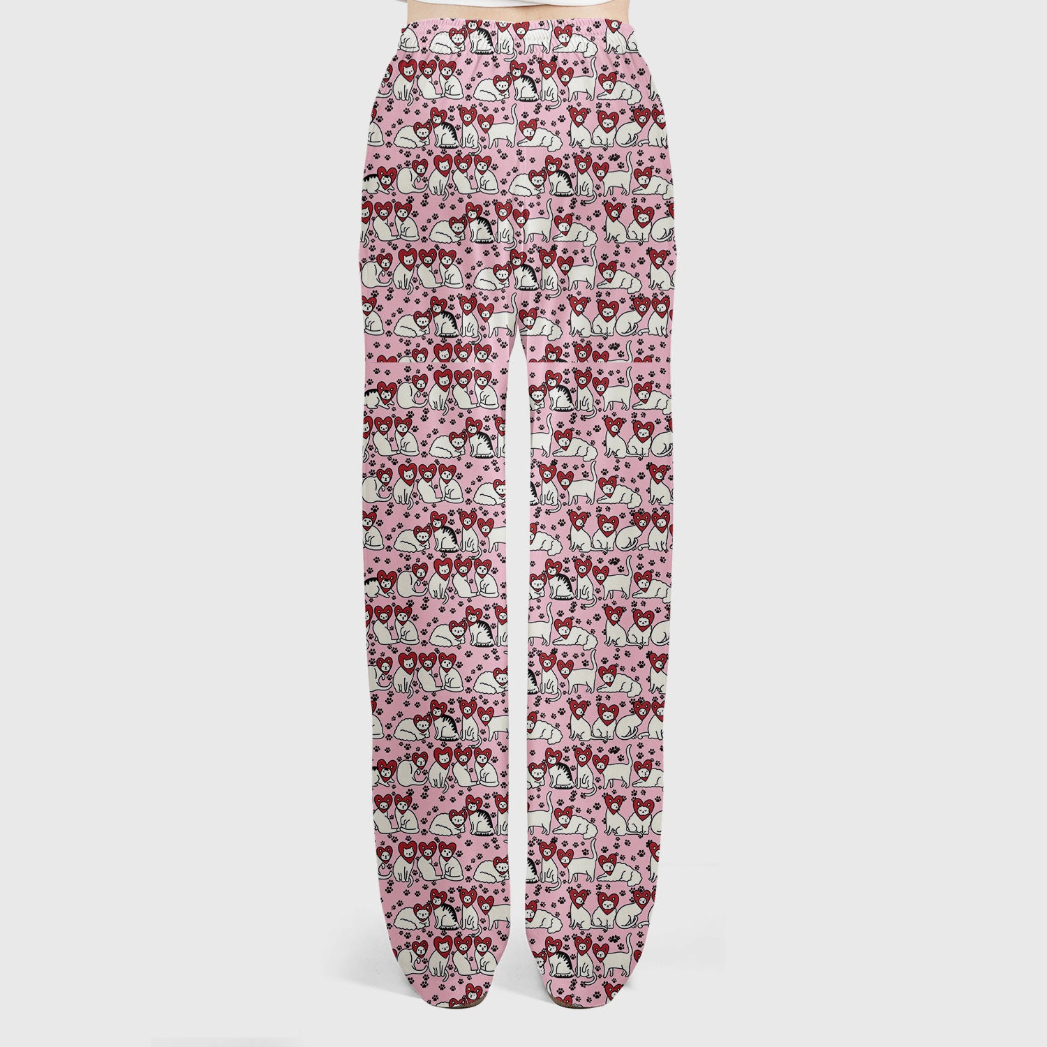Cute Cat Heart Pattern Scrub Set, Funny Cat Scrub Shirt For Nurses, Breathable Fabrics Nursing Uniform