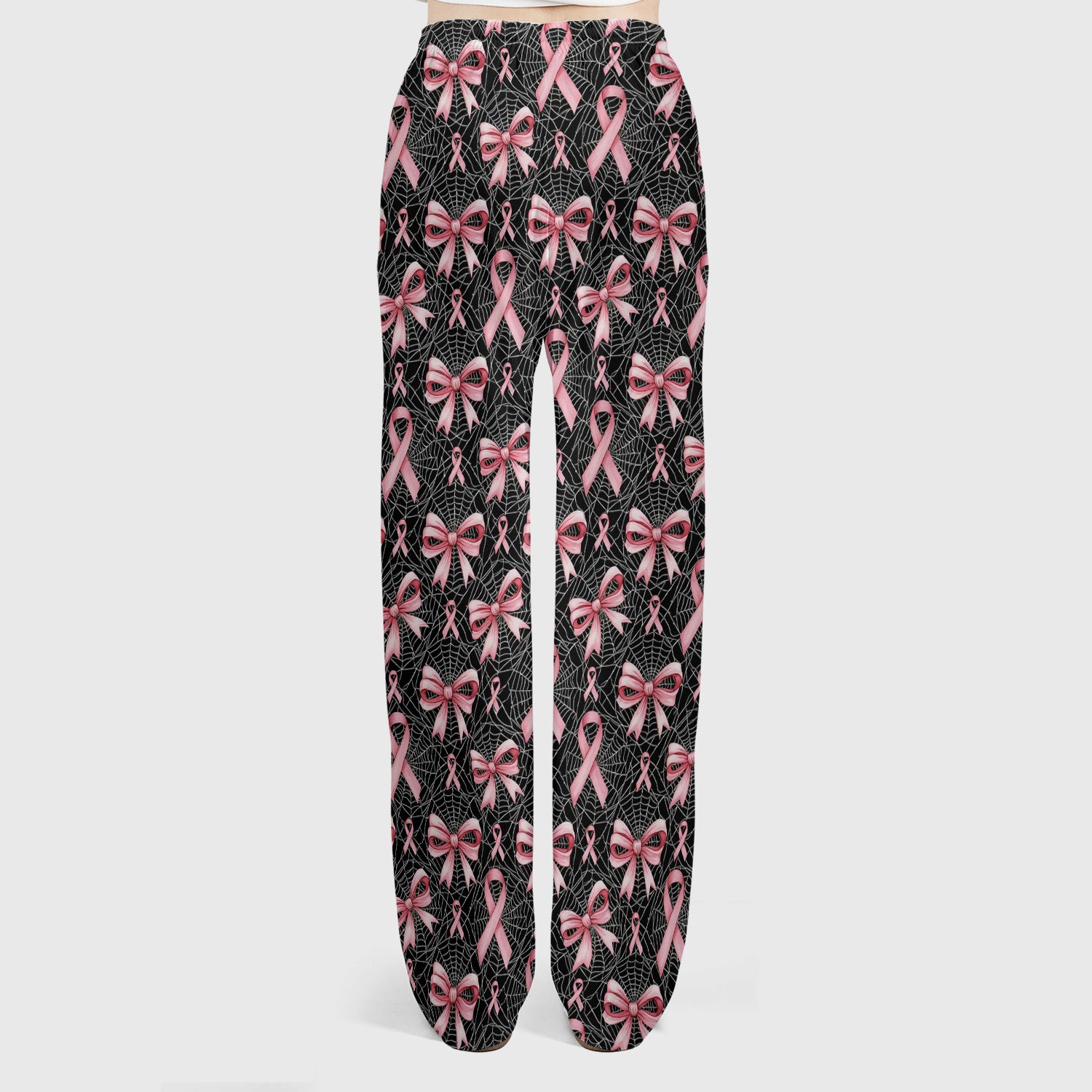 Pink Ribbon Pattern Scrub Set, Scrub Pants and V Neck Top