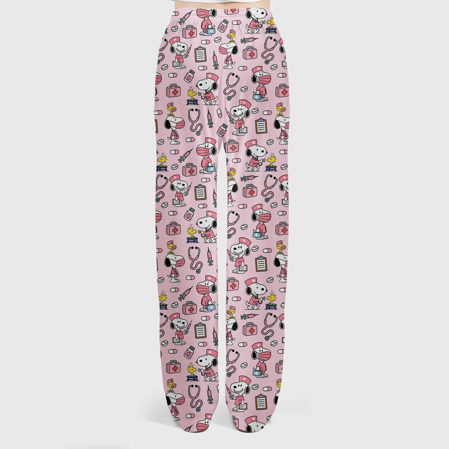 Pink Snoopy Nurse Scrub Set - Cute Cartoon Dog Pattern Top and Pants - Fun Nursing Gift for RN LPN CNA Women