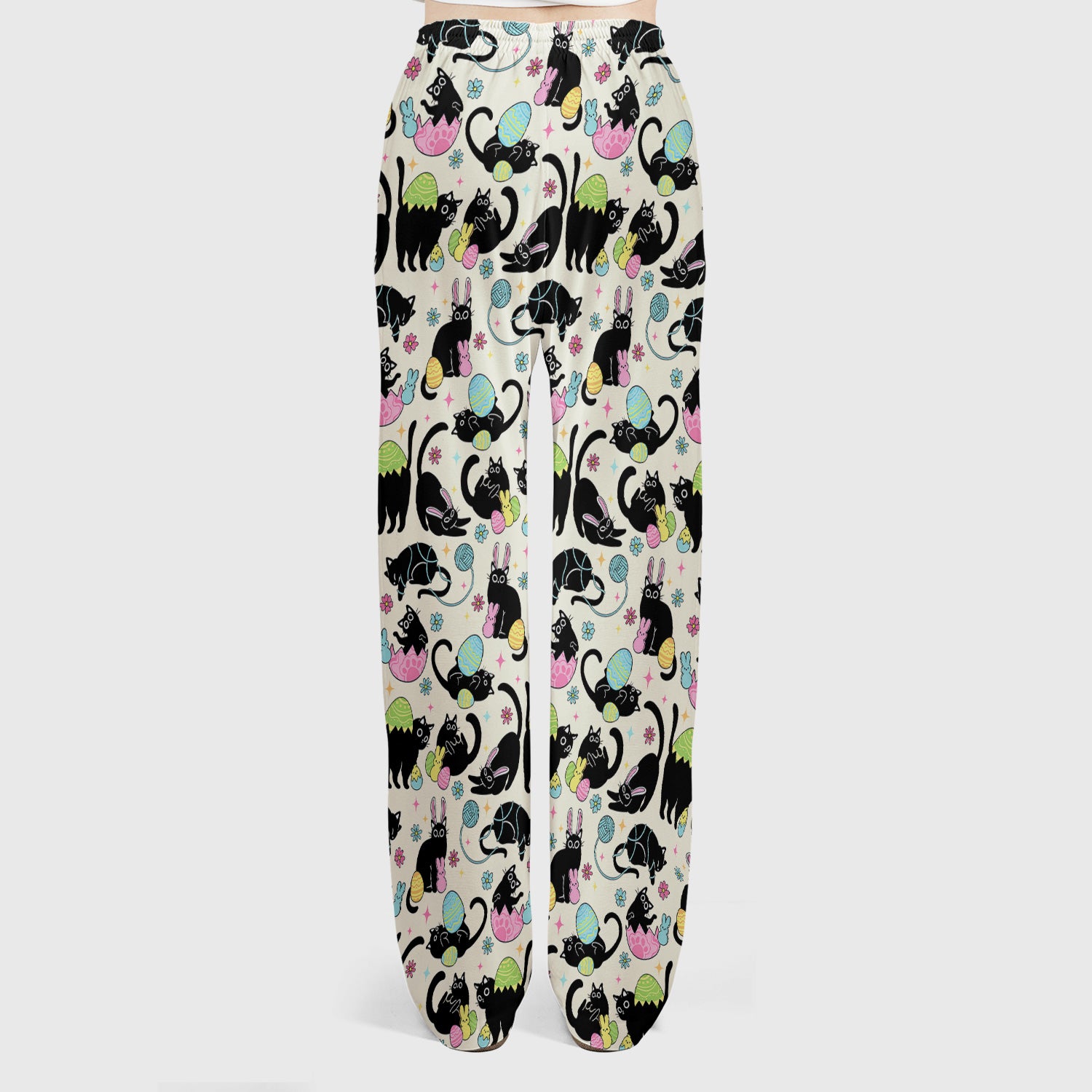 Funny Easter Black Cat Egg Pattern Scrub Set, Scrub Pants and V Neck Top