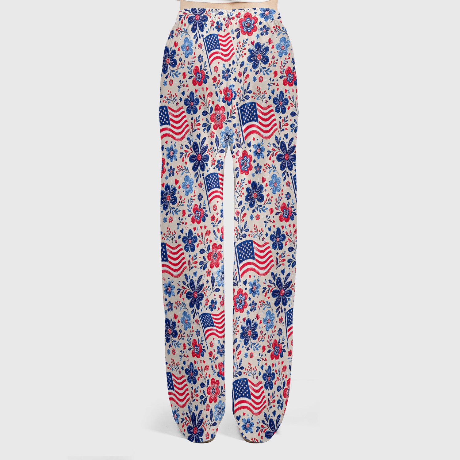 Patriotic Flag Floral Nurse Pattern Scrub Set, Scrub Pants and V Neck Top