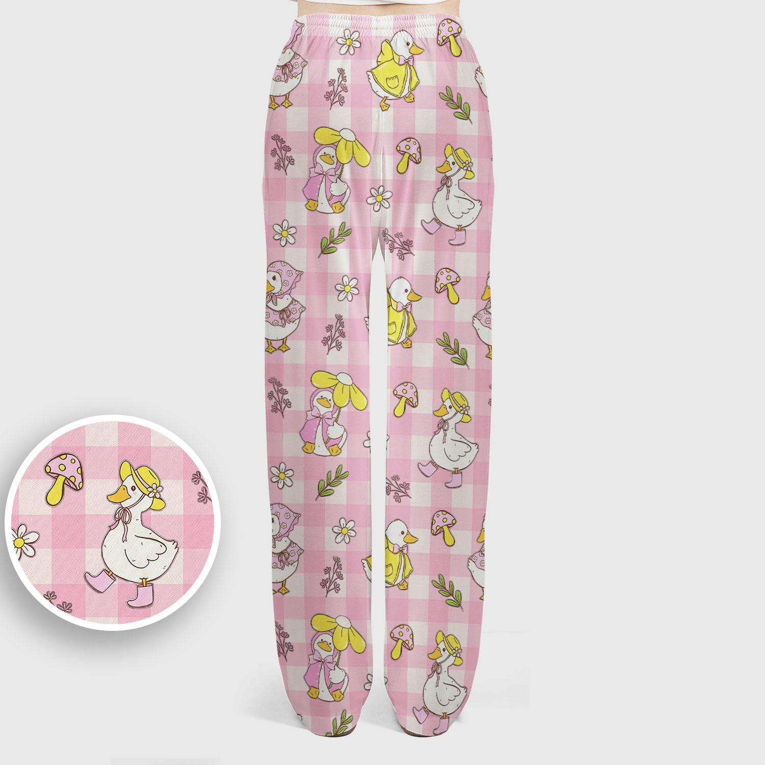 Cute Duck Outfit Gingham Pattern Scrub Set, Scrub Pants and V Neck Top