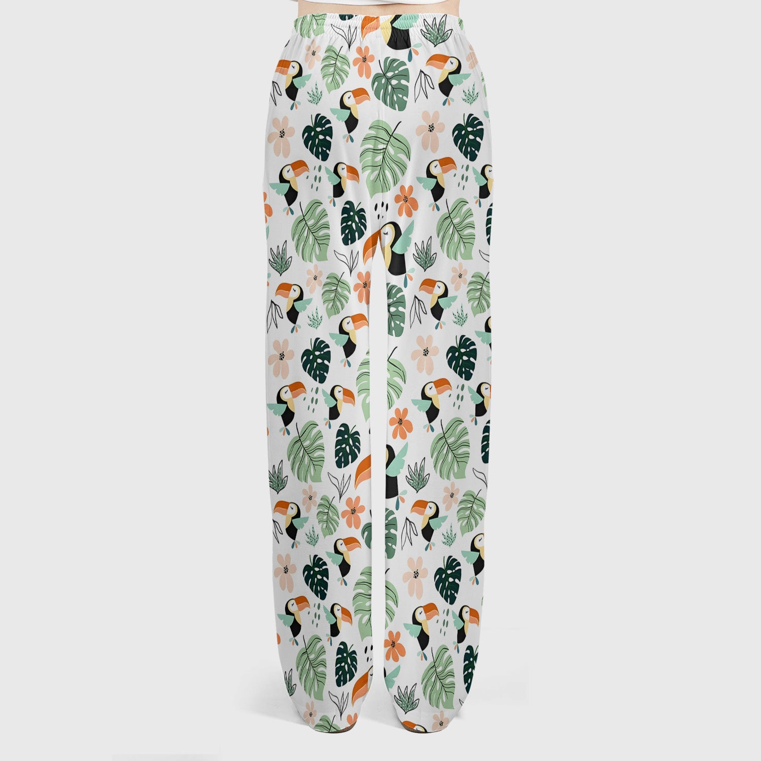 Tropical Toucan Leaf Floral Pattern Scrub Set, Scrub Pants and V Neck Top