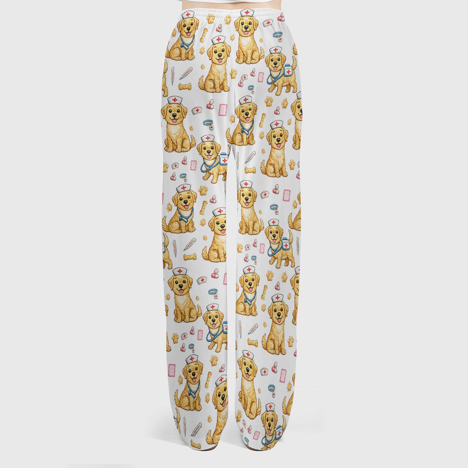 Cute Puppy Nurse Medical Print Women’s Scrub Set, Scrub Pants and V Neck Top