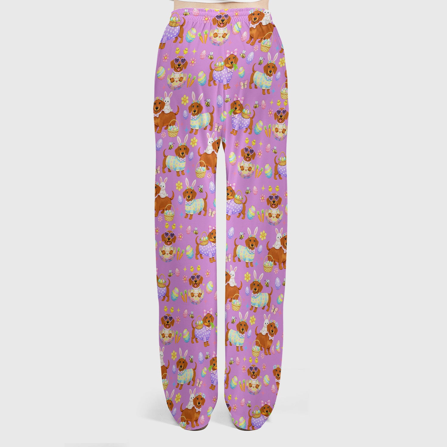 Cute Easter Dachshund Dog Pattern Scrub Top, Breathable Healthcare Uniform Top