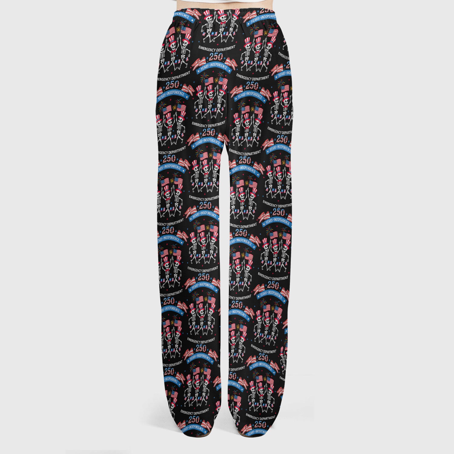 Patriotic Skeleton 250 Years ER Print Scrub Sets, Breathable Med Uniform