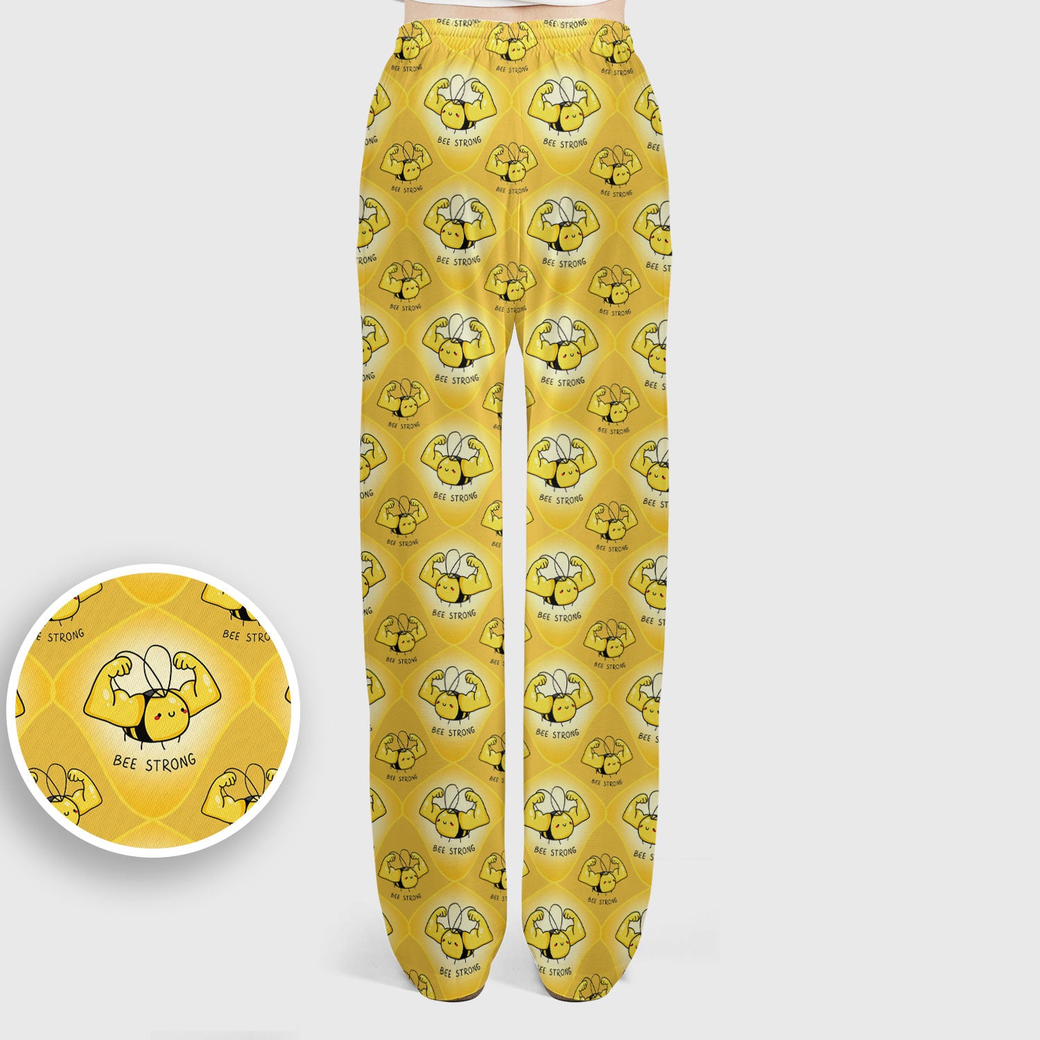 Bee Strong Honey Bee Pattern Scrub Set, Scrub Pants and V Neck Top