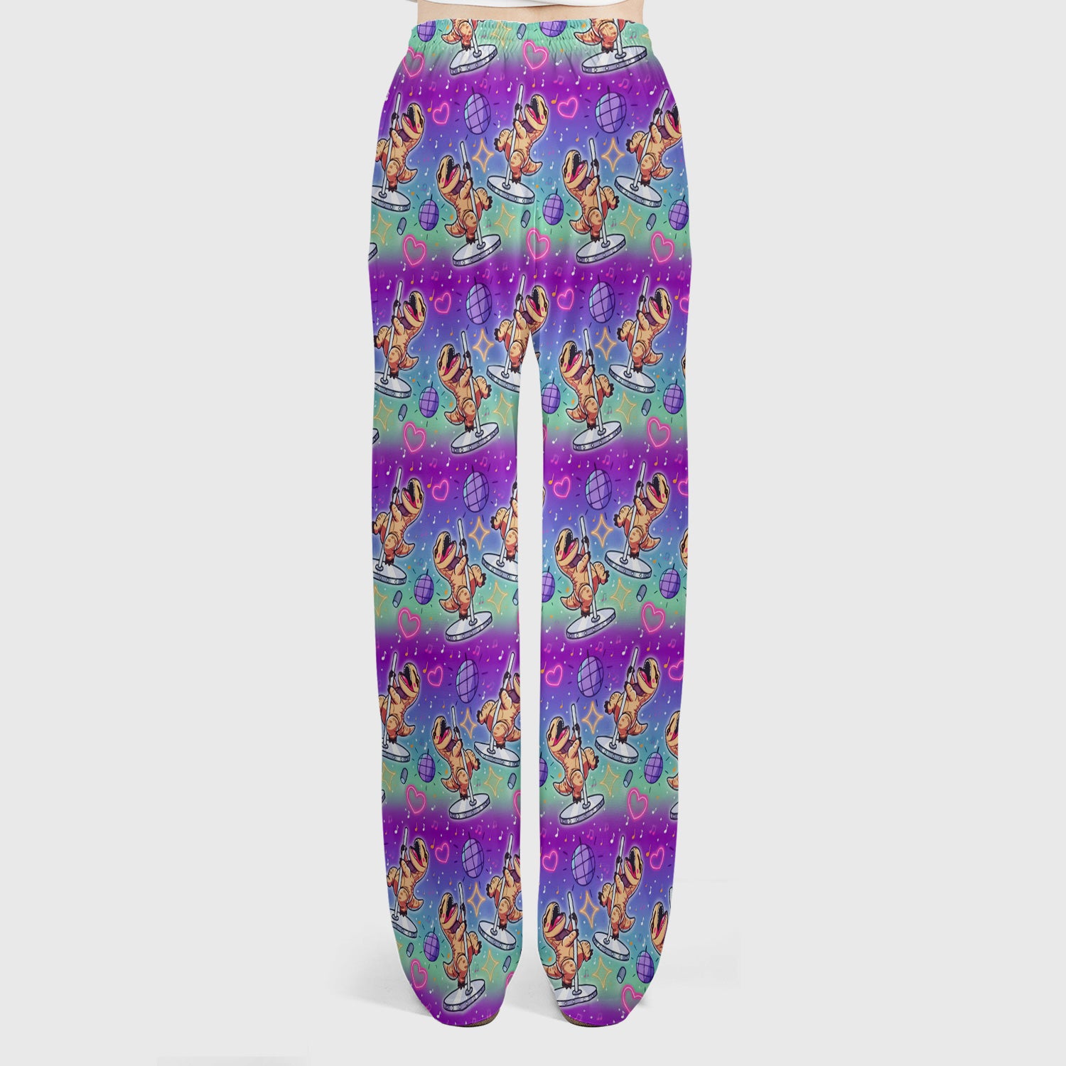 Funny Dancing Dinosaur Disco Party Pattern Nurse Scrub Set, Scrub Pants and V Neck Top