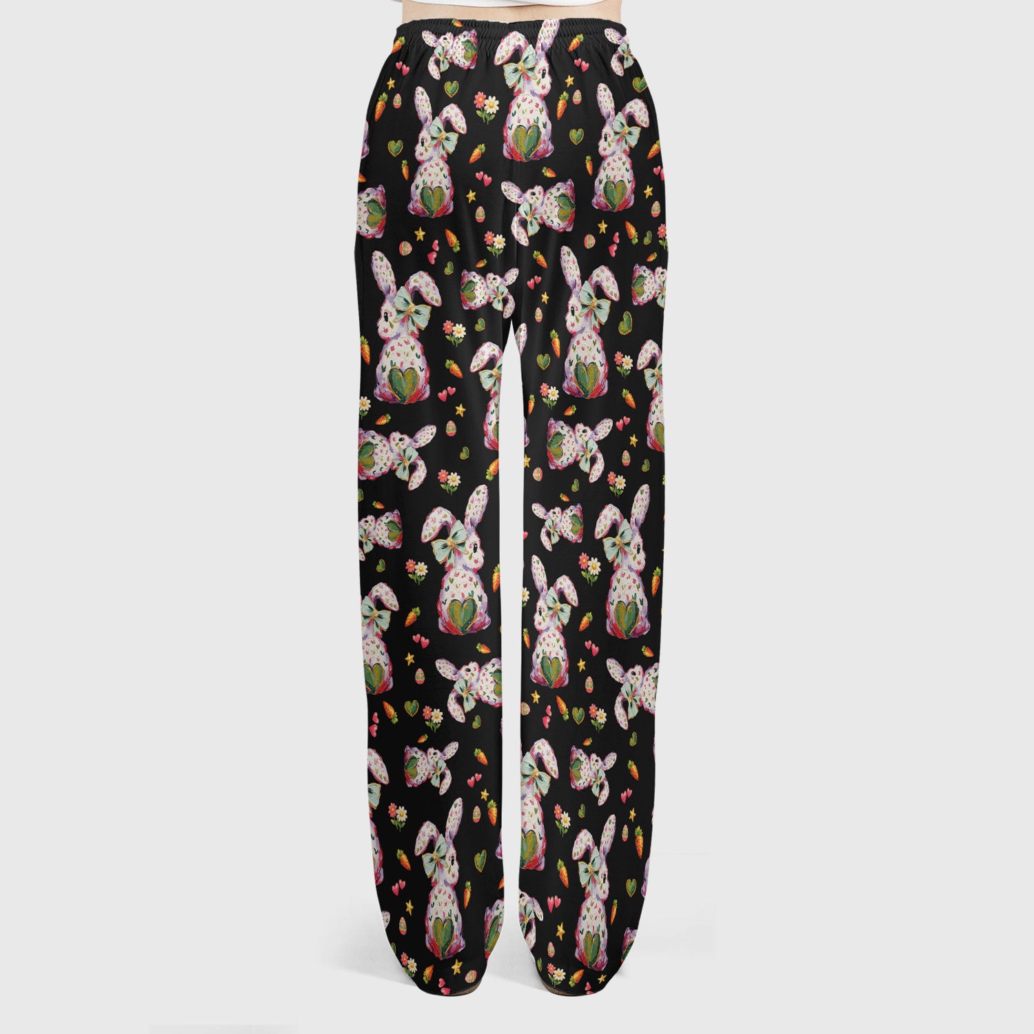 Cute Pastel Bunny Easter Pattern Scrub Set, Scrub Pants and V Neck Top