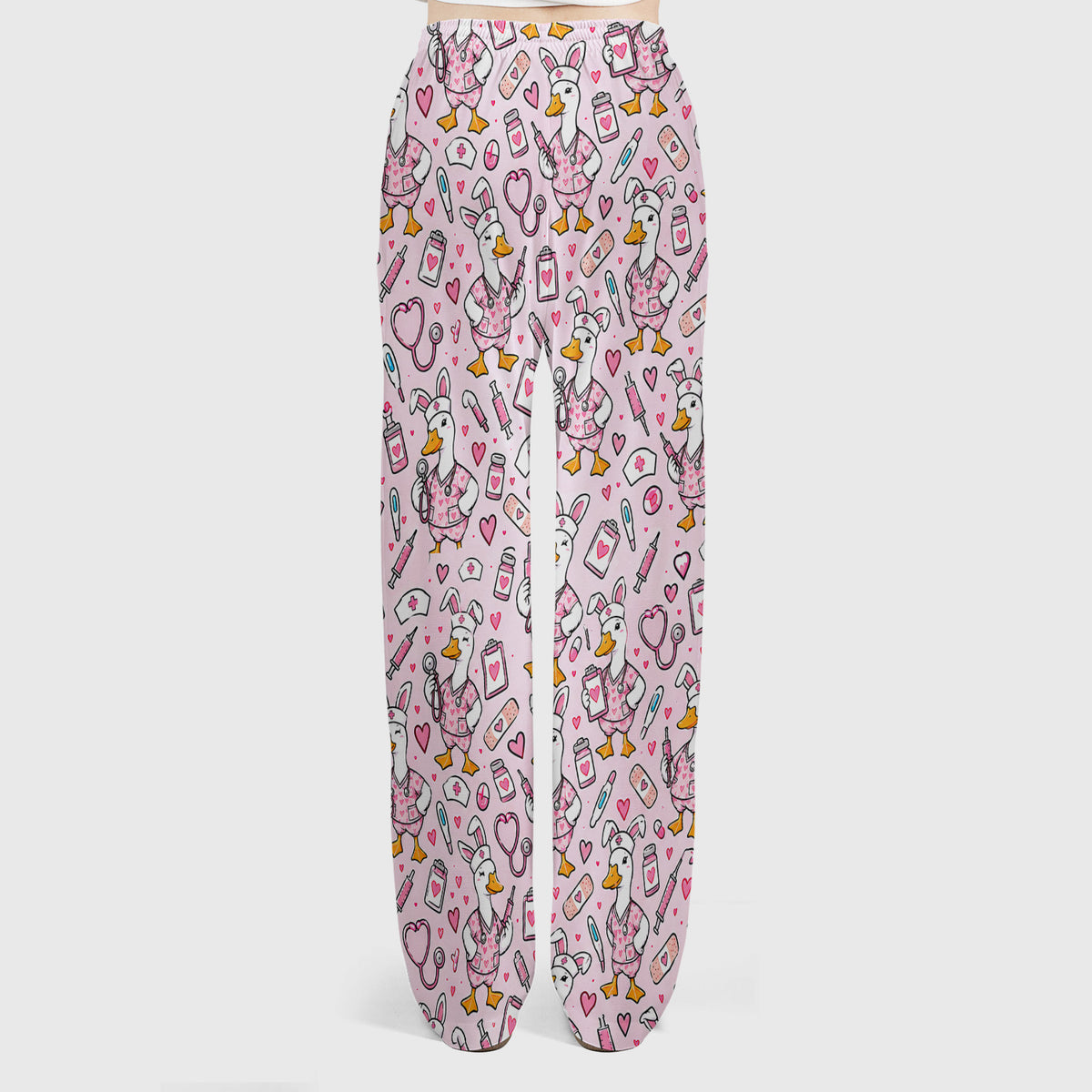 Cute Easter Goose With Bunny Ears Scrub Set, Scrub Pants and V Neck Top