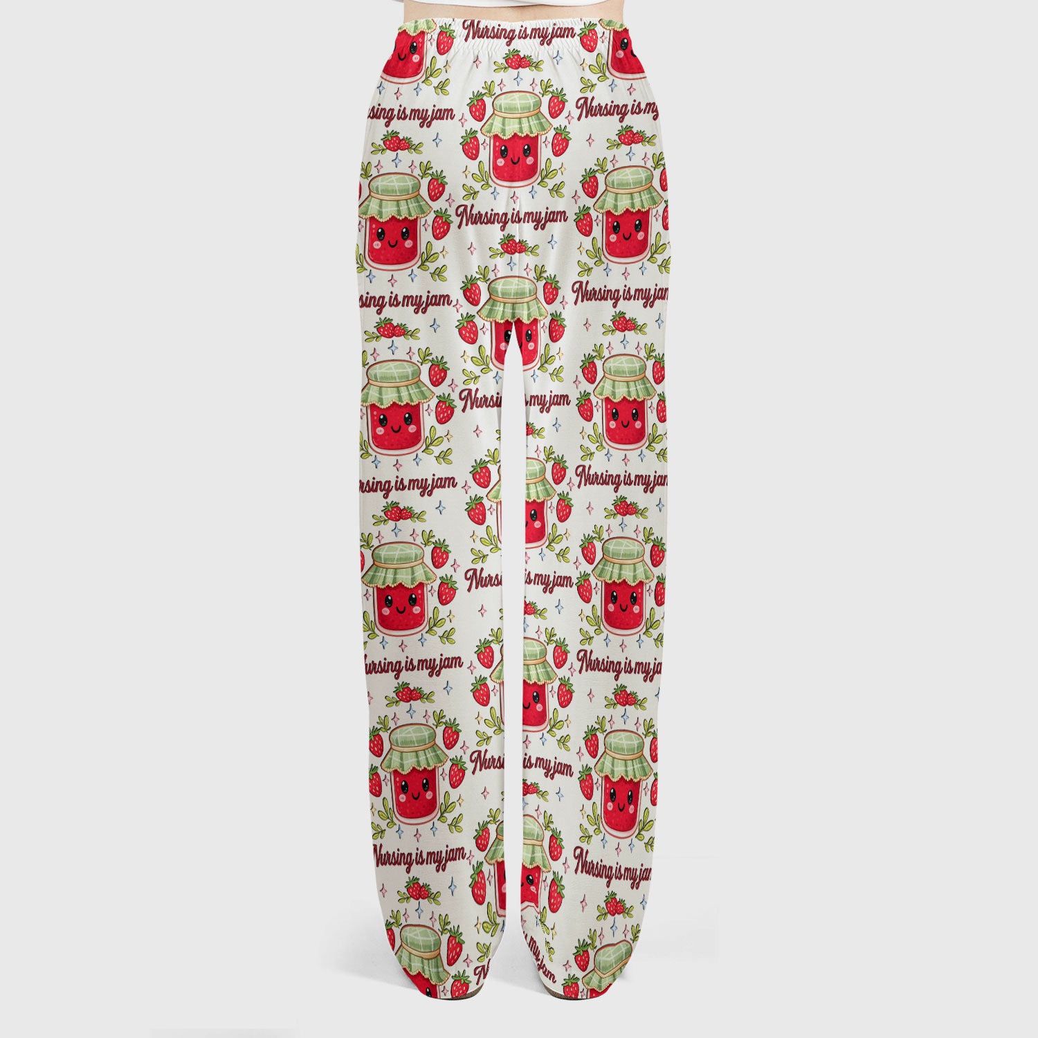 Cute Strawberry Jam Nurse Pattern Scrub Set, Breathable Med Uniform