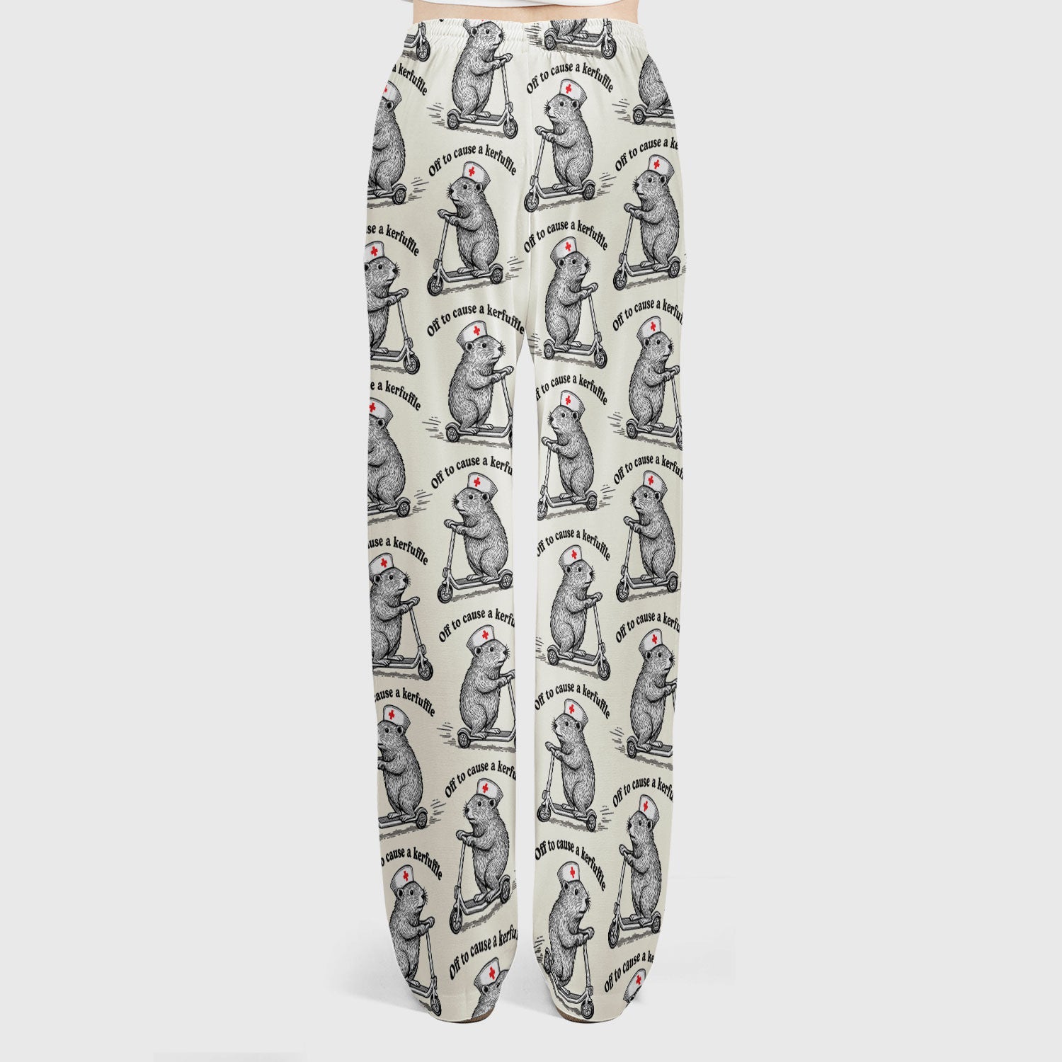 Funny Nurse Mouse Scooter Print Women's Scrub Set, Scrub Pants and V Neck Top