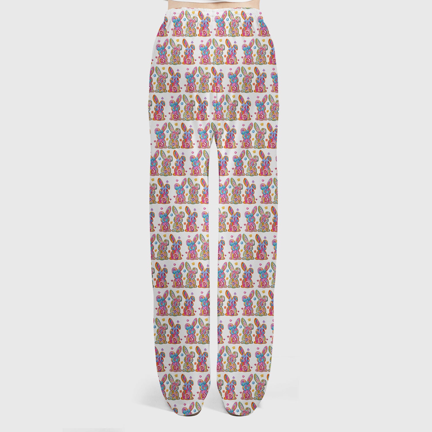 Cute Pastel Bunny Floral Pattern Scrub Set, Breathable Med Uniform