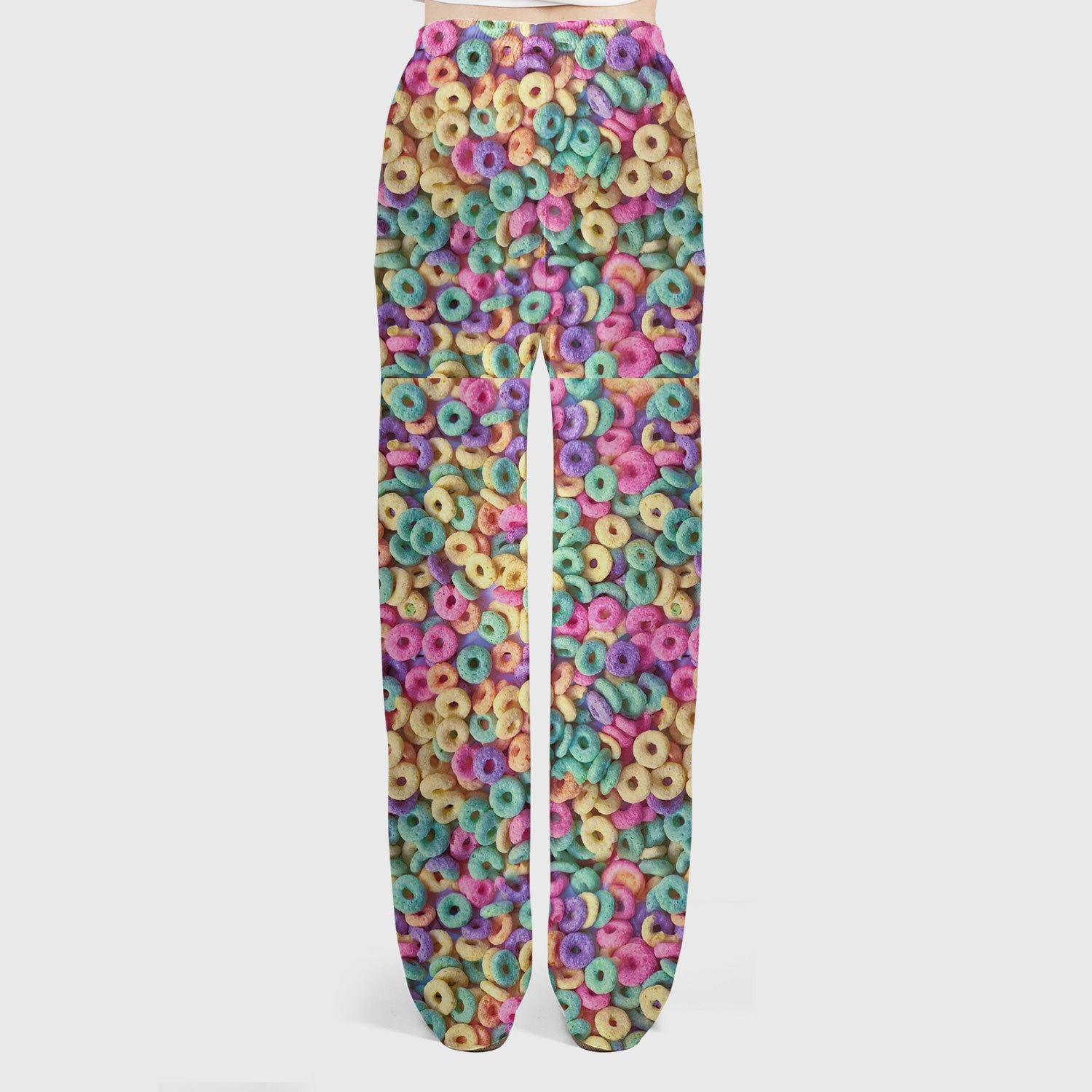 Colorful Cereal Loops Pattern Scrub Set, Scrub Pants and V Neck Top