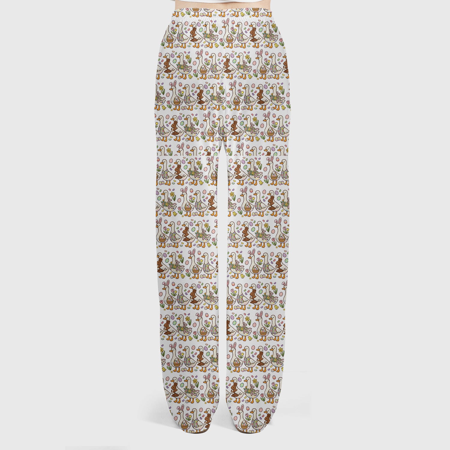 Easter Theme Duck and Bunny Egg Floral Print Scrub Set, Breathable Med Uniform