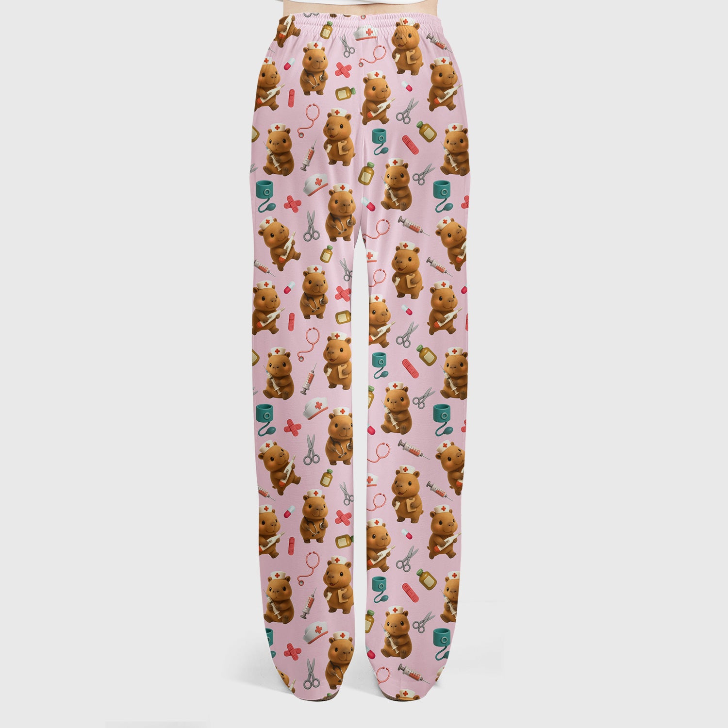 Bear Nurse Scrub Set for Women - Cute Animal Pattern Christmas Scrubs - Funny Medical Scrub Tops and Pants Gift Idea