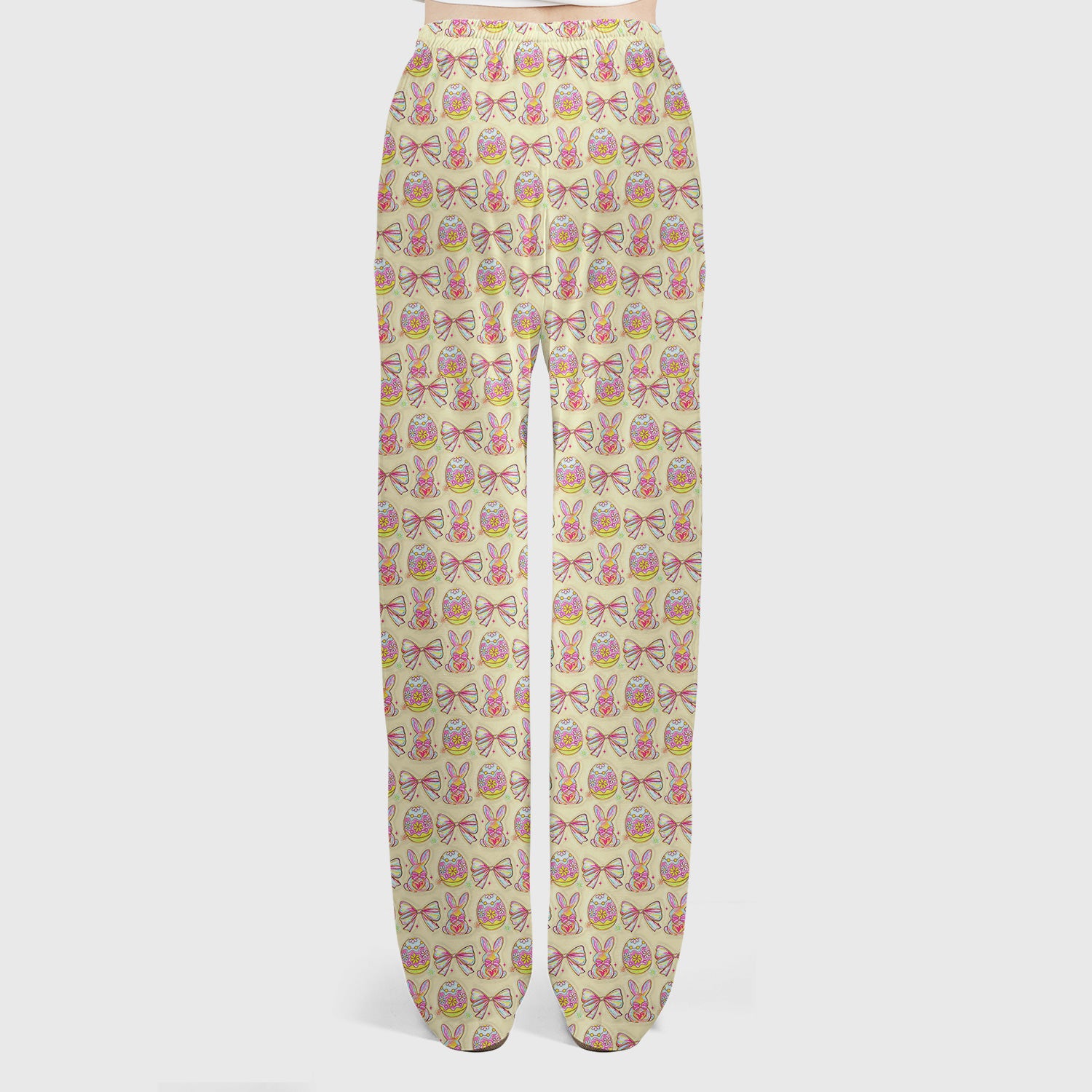 Easter Bunny Pastel Egg Bow Pattern Scrub Set, Breathable Med Uniform