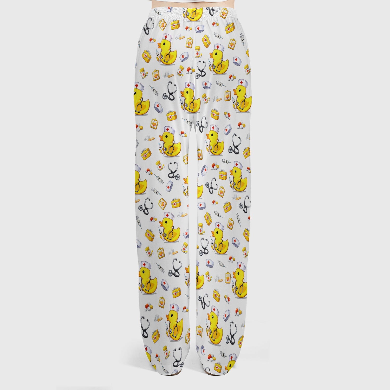 Playful Medical Duck Print Women's Scrub Set, Breathable Med Uniform