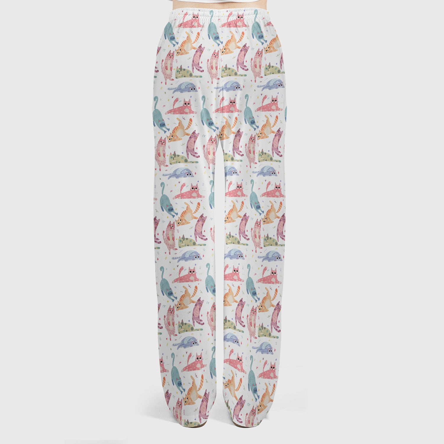 Funny Pastel Cat Pattern Medical Scrub Set, Breathable Fabrics Nursing Uniform