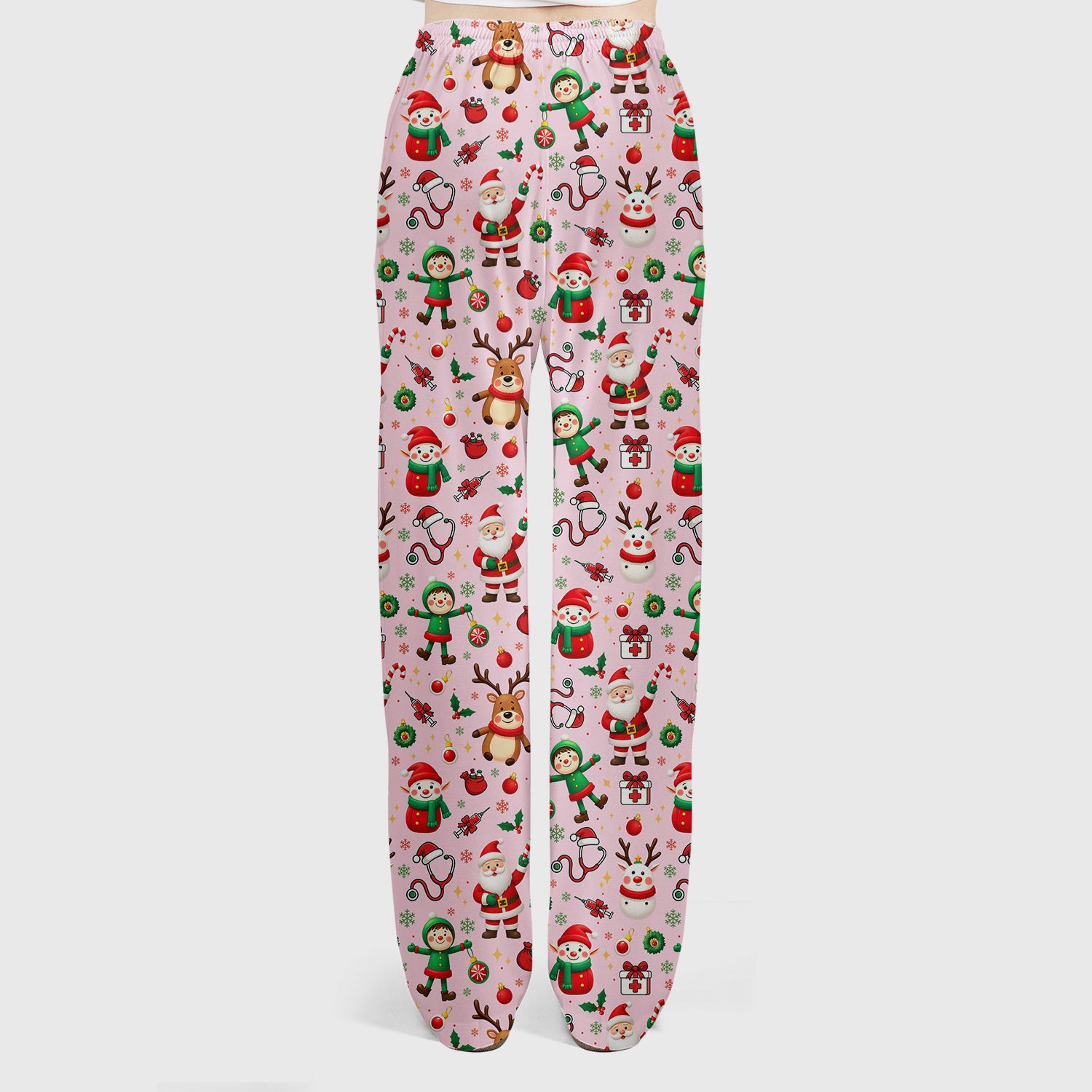 Santa Christmas Scrub Set - Cute Reindeer Scrubs Pants and V Neck Top - Festive Holiday Med Uniform for Women