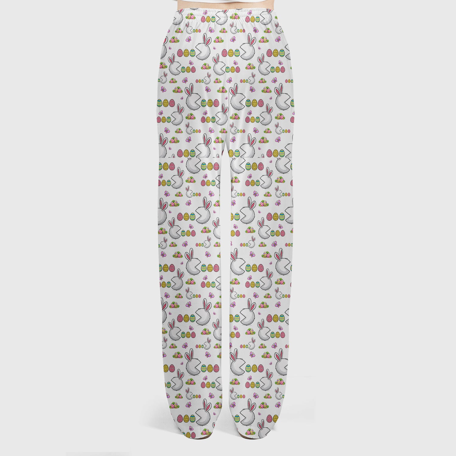 Easter Bunny and Colorful Eggs Print Scrub Set, Breathable Med Uniform