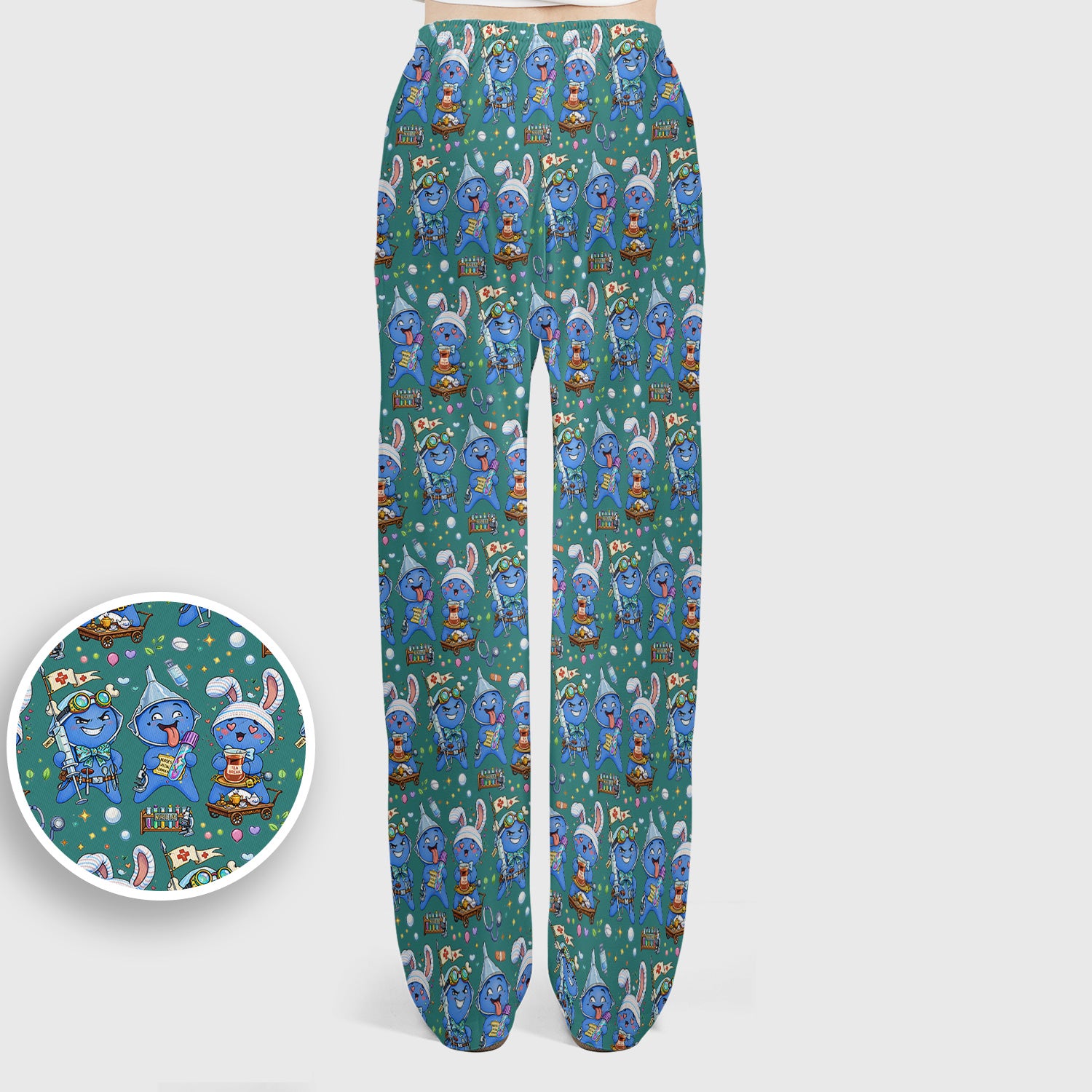 Cute Glove Doll Hospital Medical Cartoon Nurse Pattern Scrub Set, Women's Scrub Sets