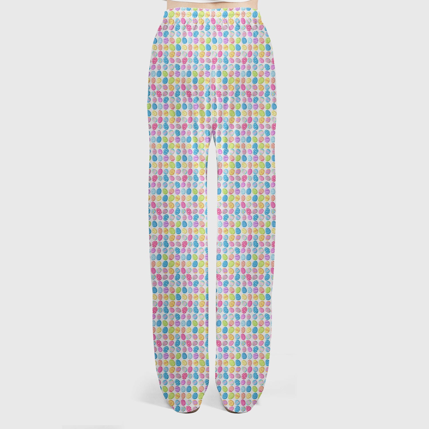 Colorful Easter Eggs Pattern Scrub Set, Scrub Pants and V Neck Top