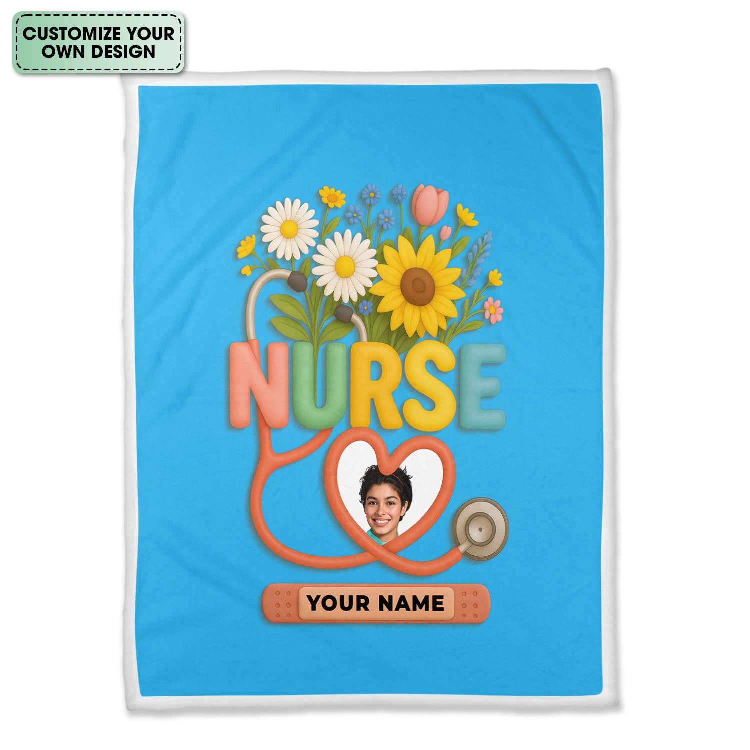 Personalized Nurse Floral Graduation Blanket - Custom Photo & Name with Stethoscope for RN LPN CNA Gift - Multiple Color Options Available Keepsake