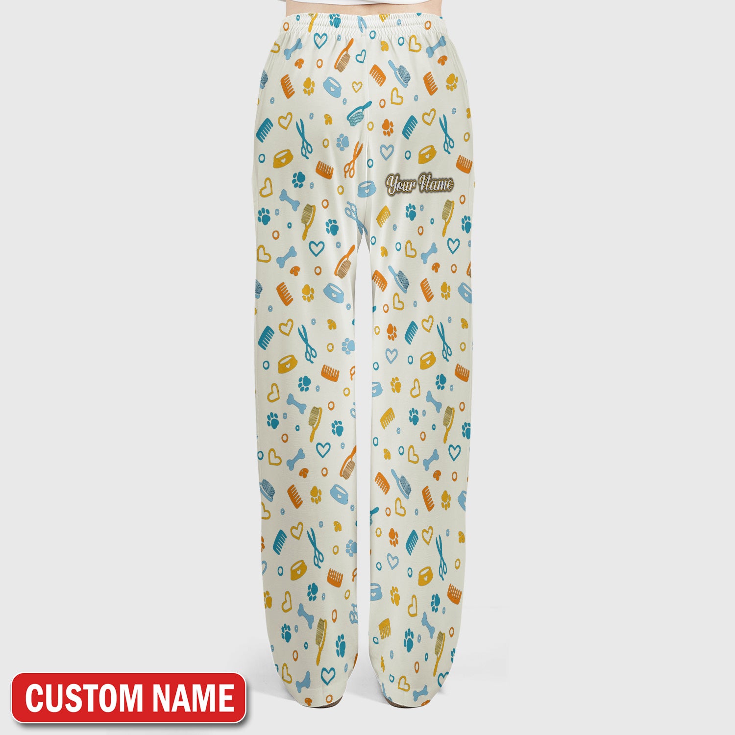 Custom Name Dog Cat Grooming Pattern Scrub Set, Scrub Pants and V Neck Top
