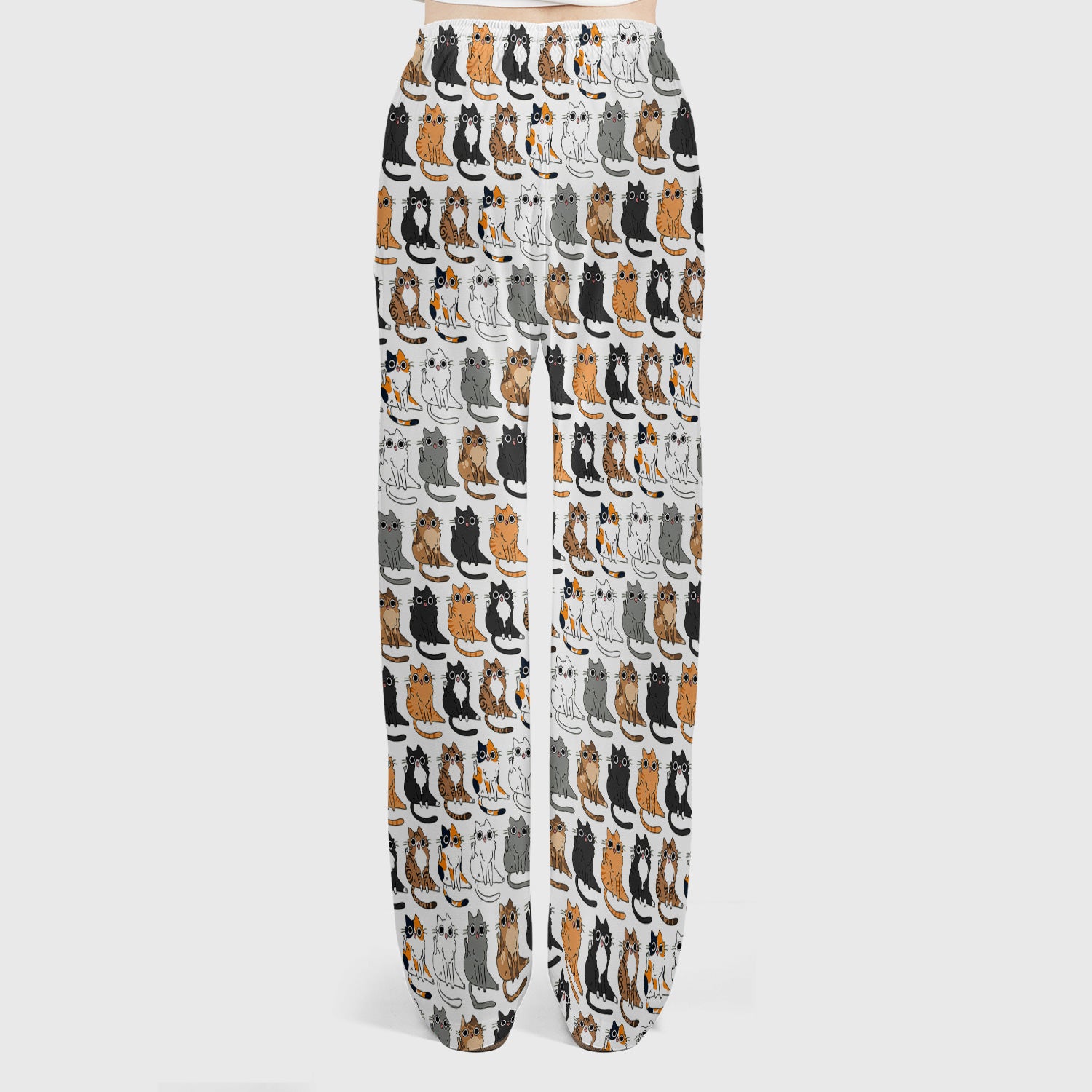 Cute Cartoon Cat Pattern Women's Scrub Set, Scrub Pants and V Neck Top
