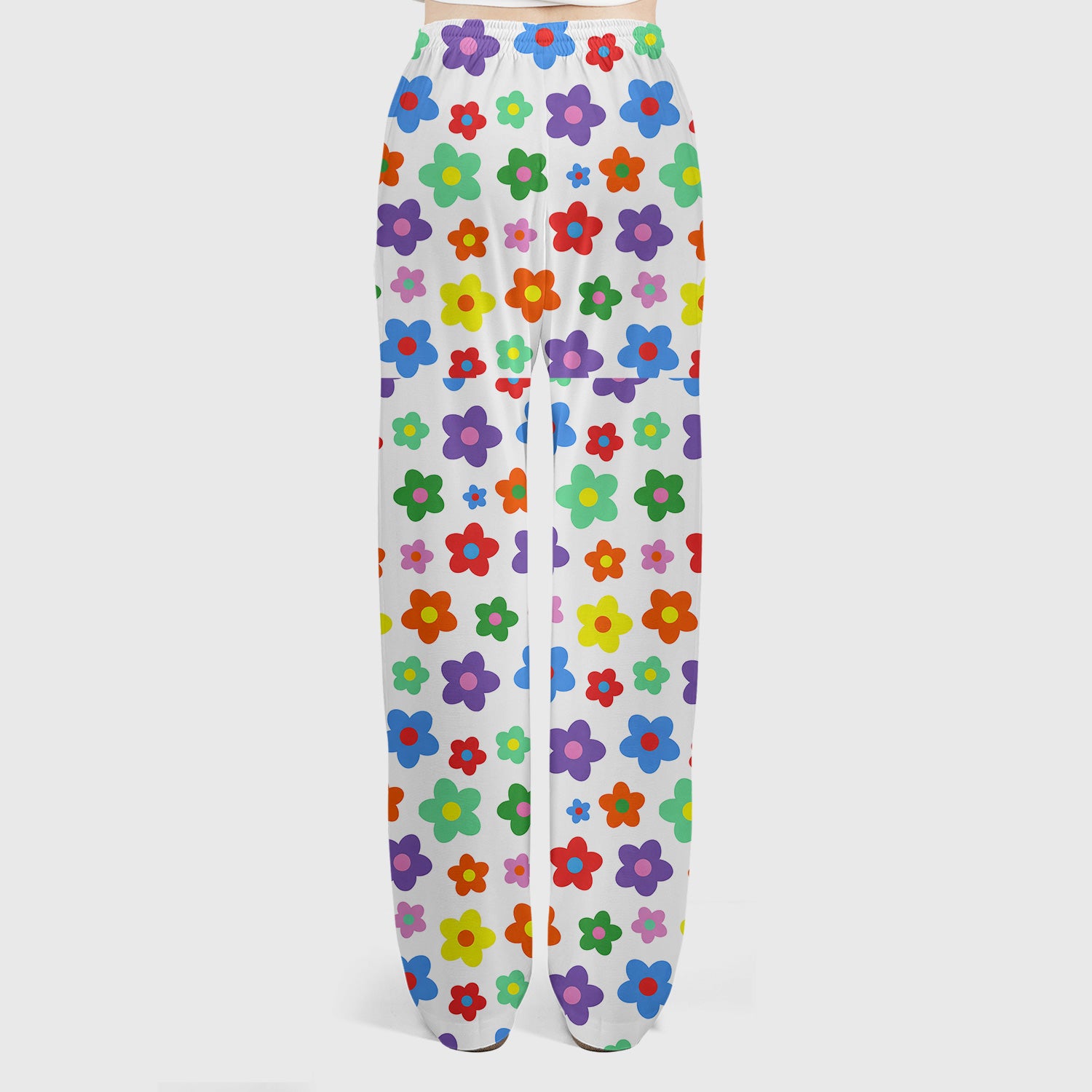 Colorful Retro Flower Pattern Print Scrub Set, Scrub Pants and V Neck Top