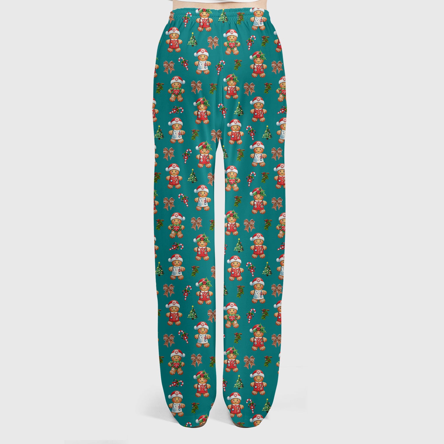 Funny Christmas Scrub Set for Nurse - Adorable Gingerbread Candy Cane Bow- Festive Medical Uniform for Women