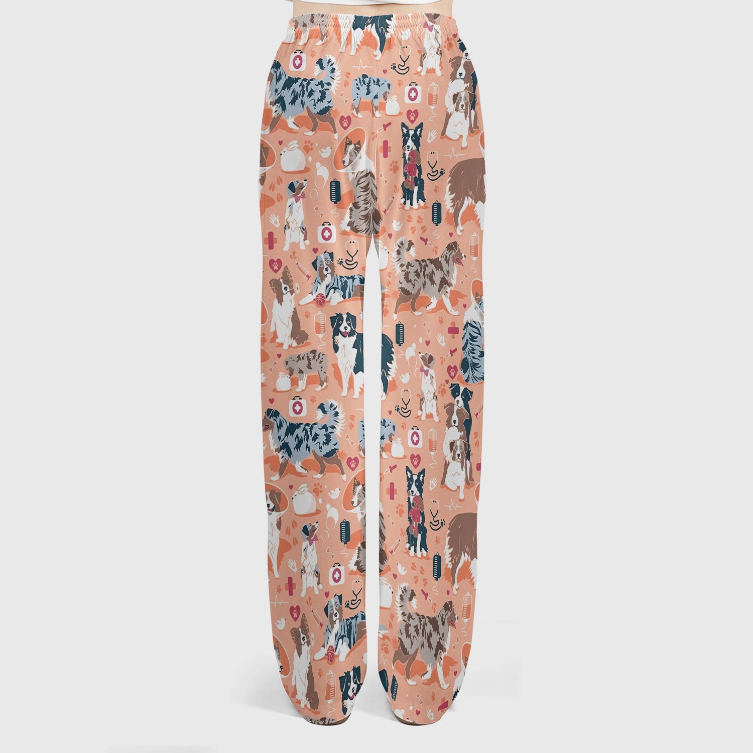 Cute Dog Pattern Women's Veterinary Scrub Set, Scrub Pants and V Neck Top