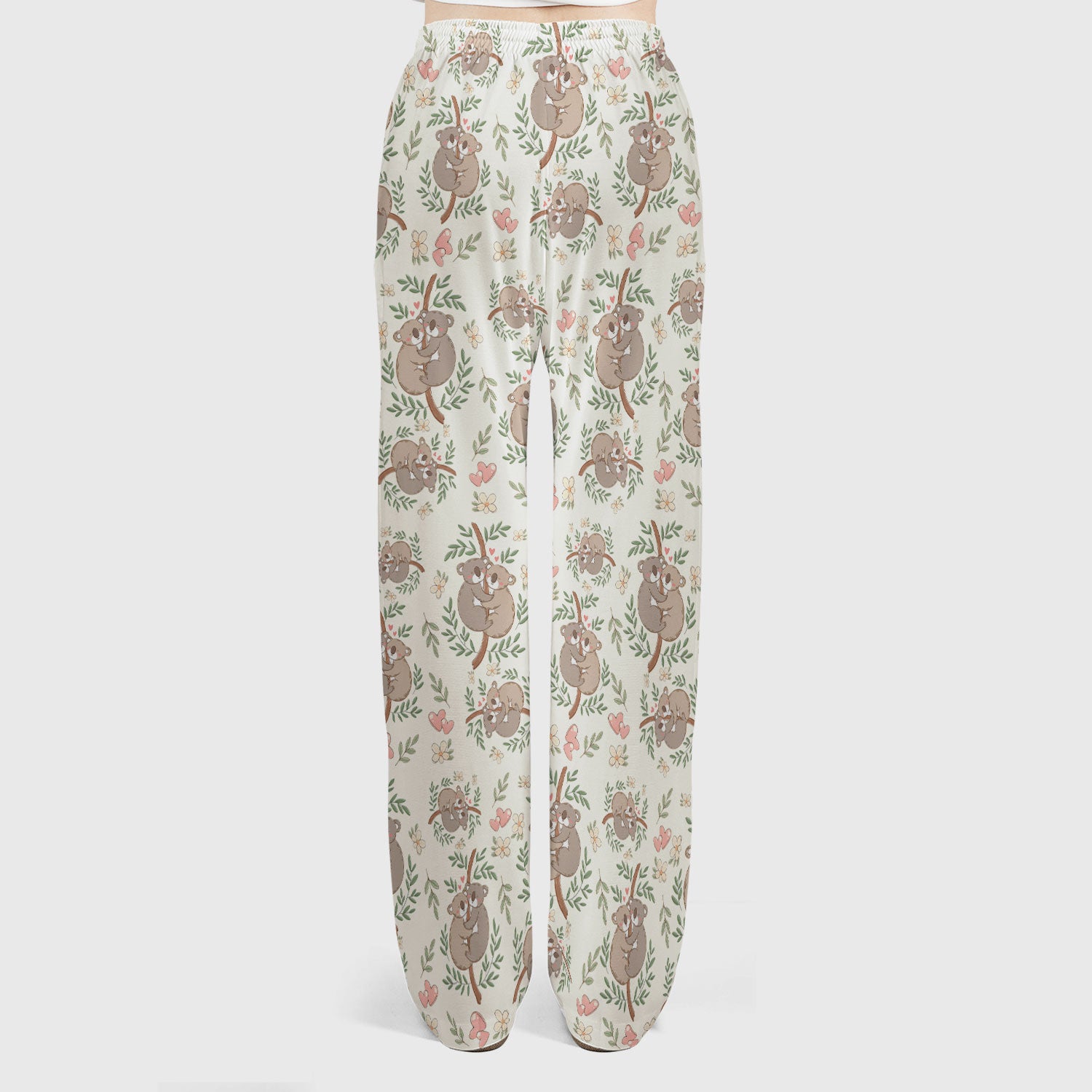 Cute Koala Couple Floral Medical Print Scrub Set, Women's Scrub Sets