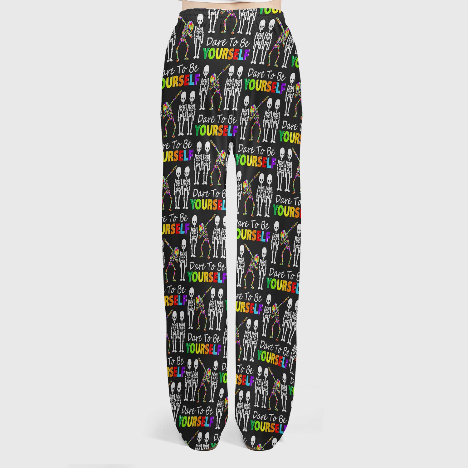 Rainbow Skeleton Dare To Be Yourself Pattern Scrub Sets, Scrub Pants and V Neck Top