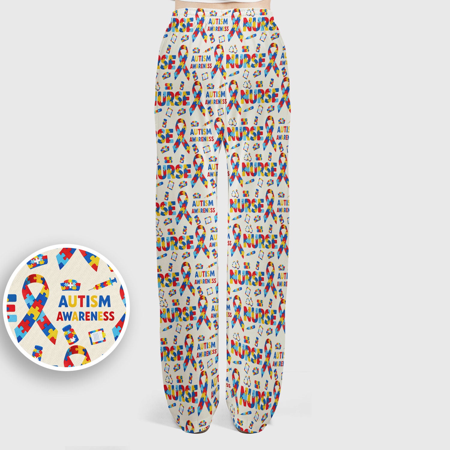 Autism Awareness Nurse Puzzle Ribbon Print Sets,  Breathable Med Uniform
