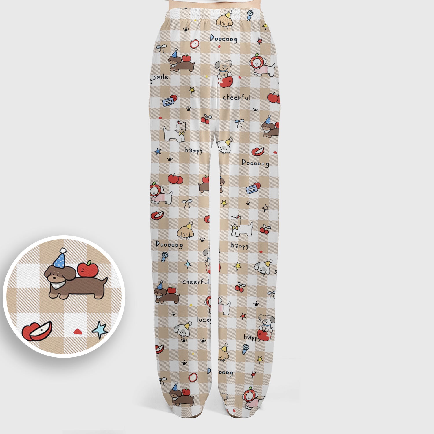 Cute Nurse Cartoon Puppy Apple Gingham Scrub Top, Breathable Fabrics Nursing Uniform