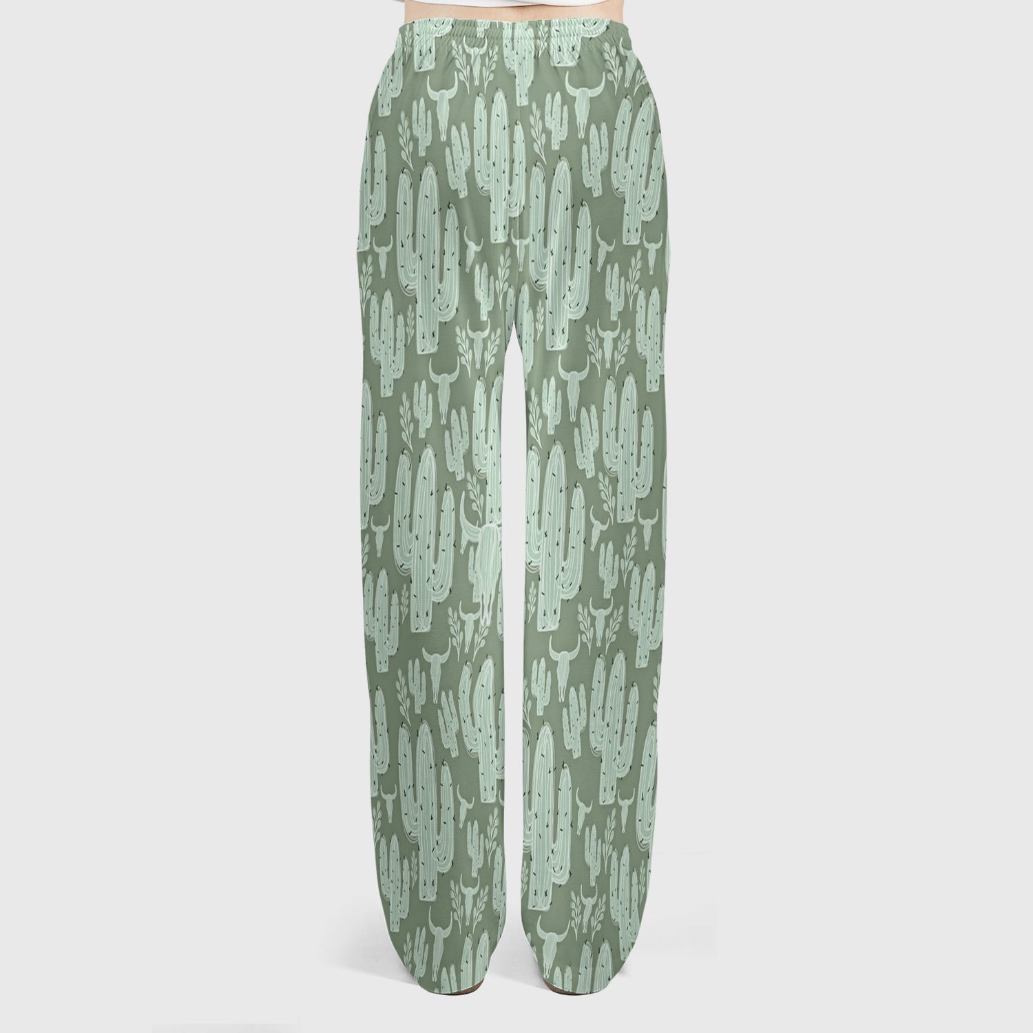 Funny Desert Cactus Skull Pattern Scrub Set, Scrub Pants and V Neck Top