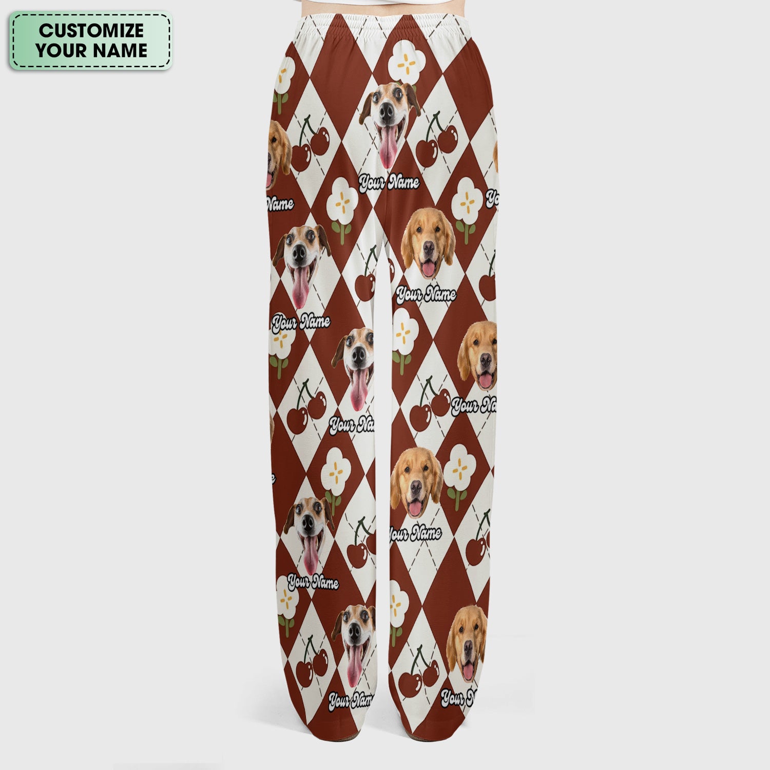 Custom Dog Face Scrub Set, Playful Dog Cherry Argyle Pattern Shirt, Breathable Fabrics Nursing Uniform