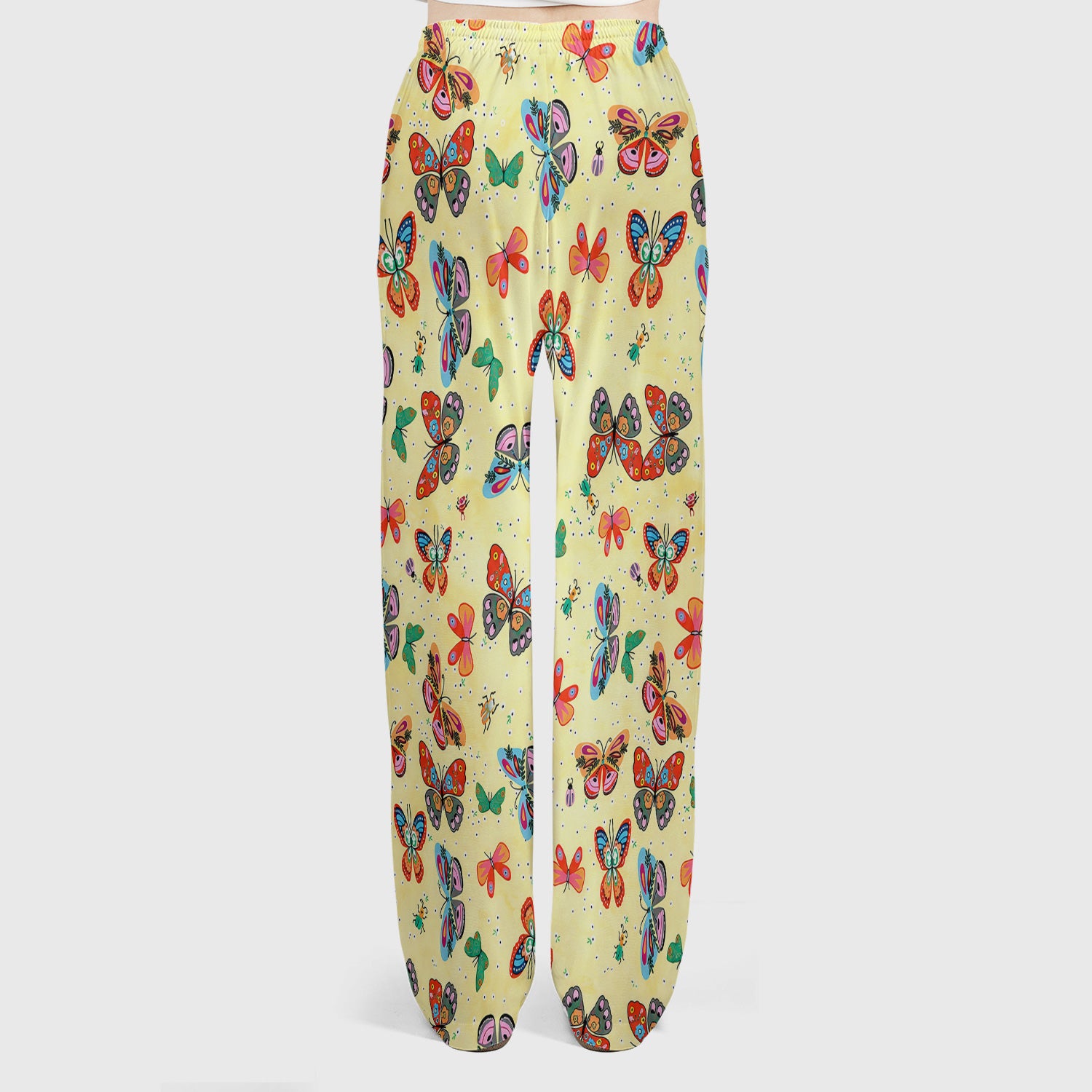 Colorful Butterfly Garden Pattern Scrub Set, Scrub Pants and V Neck Top