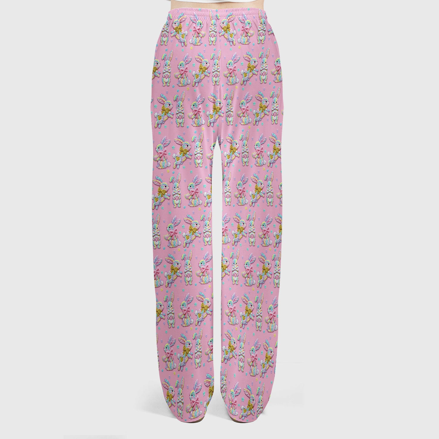 Cartoon Bunny All Over Print Set, Scrub Pants and V Neck Top
