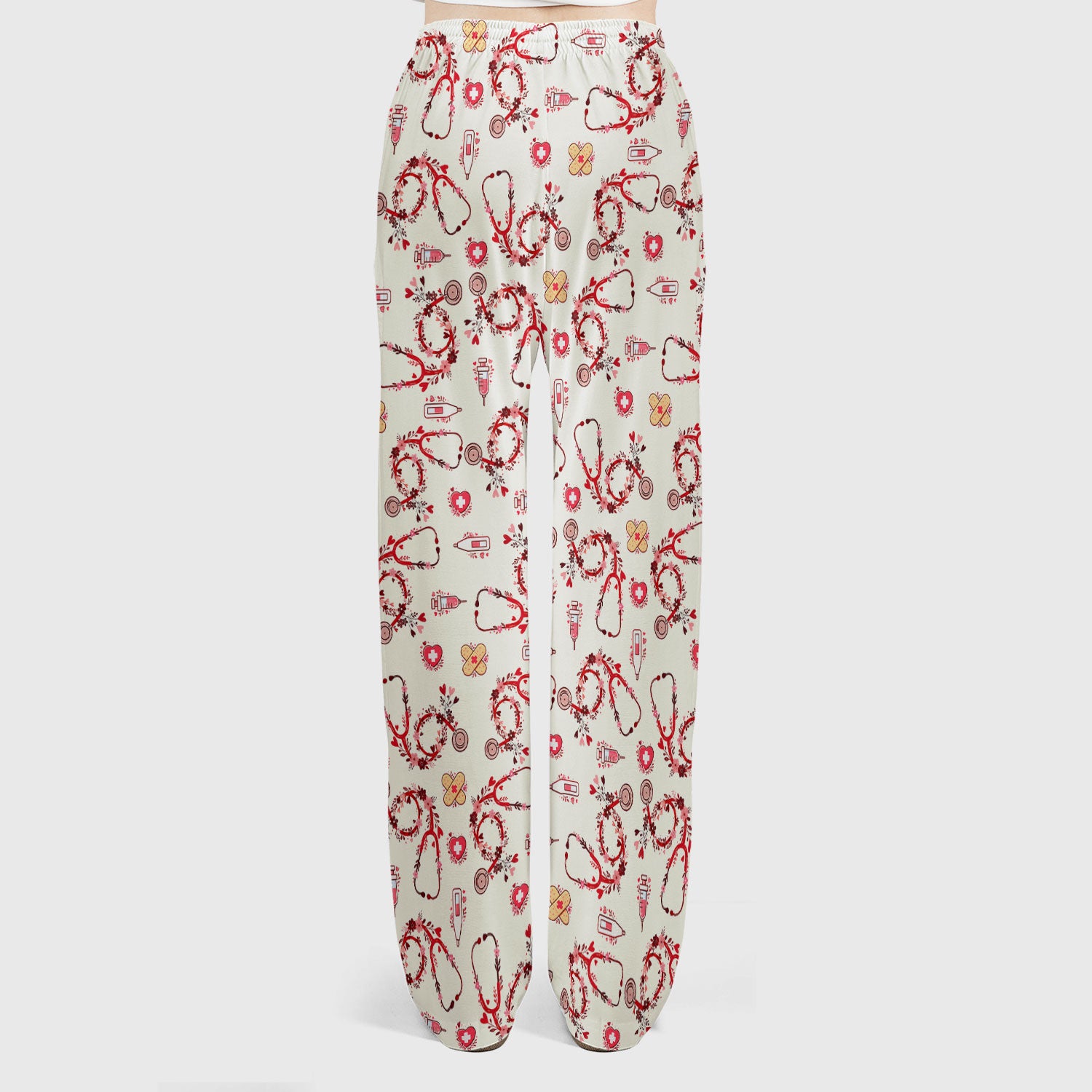 Heart Stethoscope Medical Pattern Scrub Set, Breathable Med Uniform