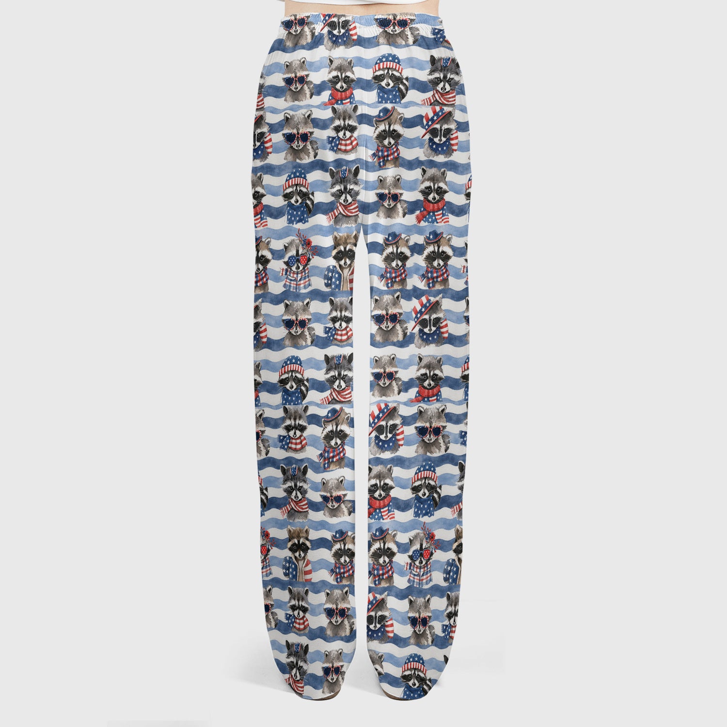 Patriotic Raccoon Watercolor Stripe Pattern Scrub Set, Scrub Pants and V Neck Top