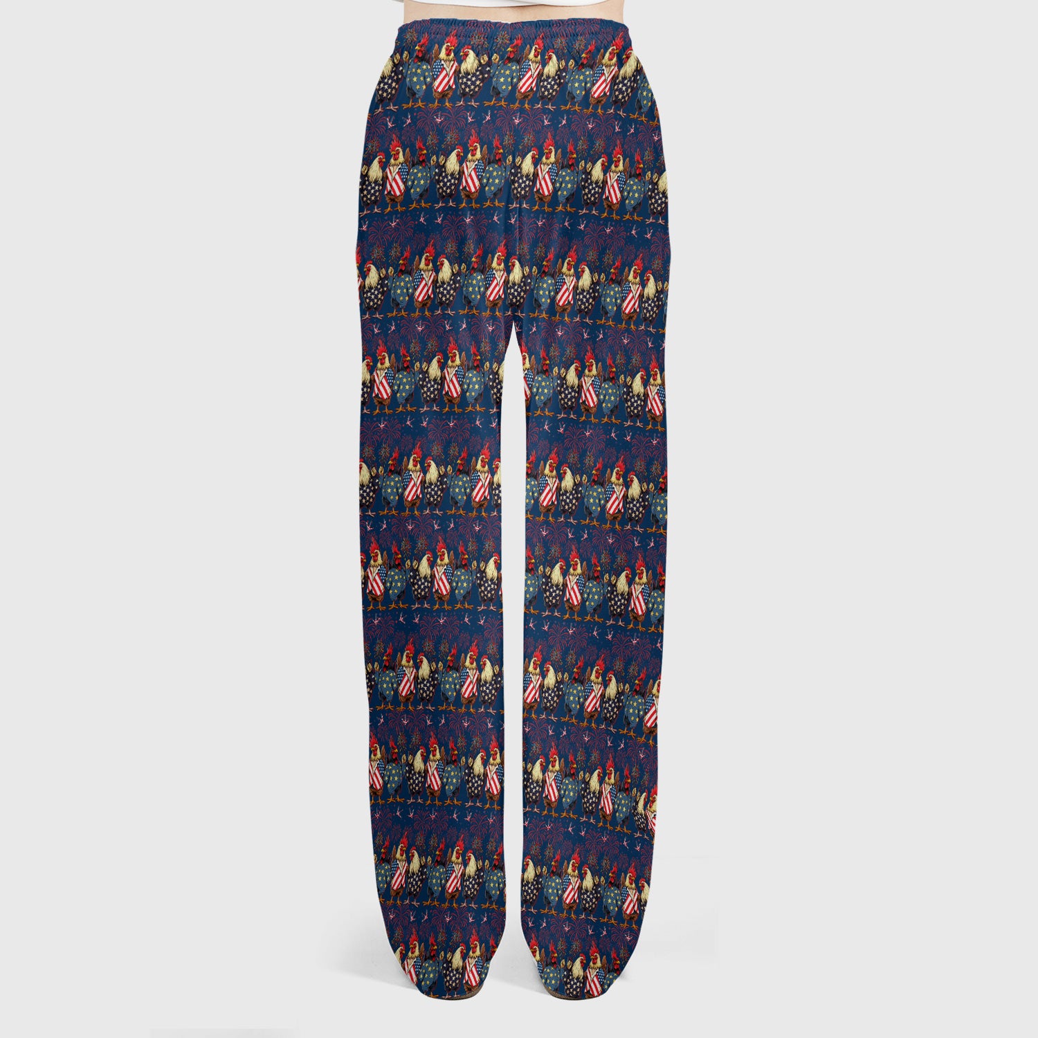 Patriotic Rooster Fireworks Pattern Scrub Set, Scrub Pants and V Neck Top
