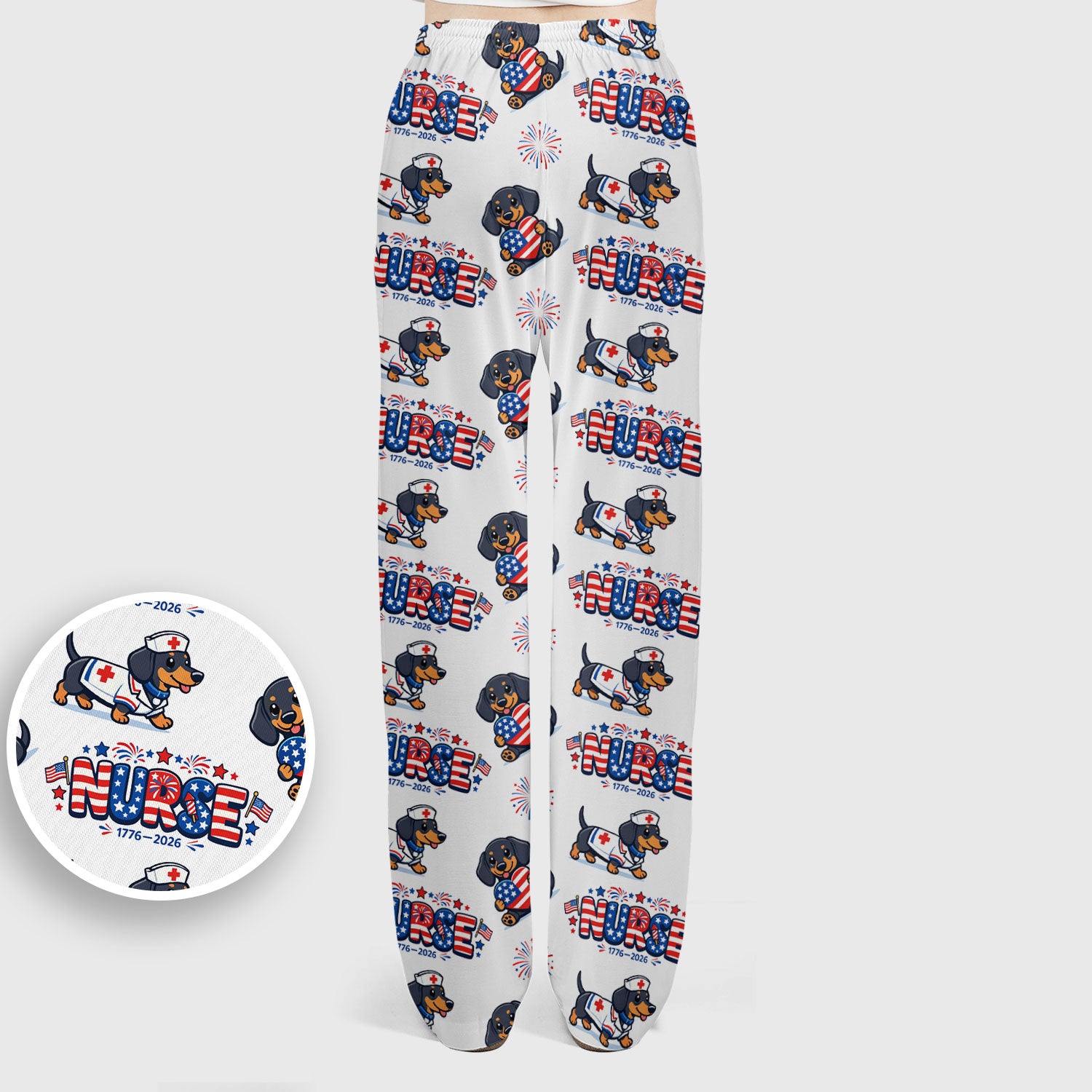 Proud Nurse Patriotic Dachshund Medical Firework Pattern Scrub Set, Nurse Uniform Scrubs Set