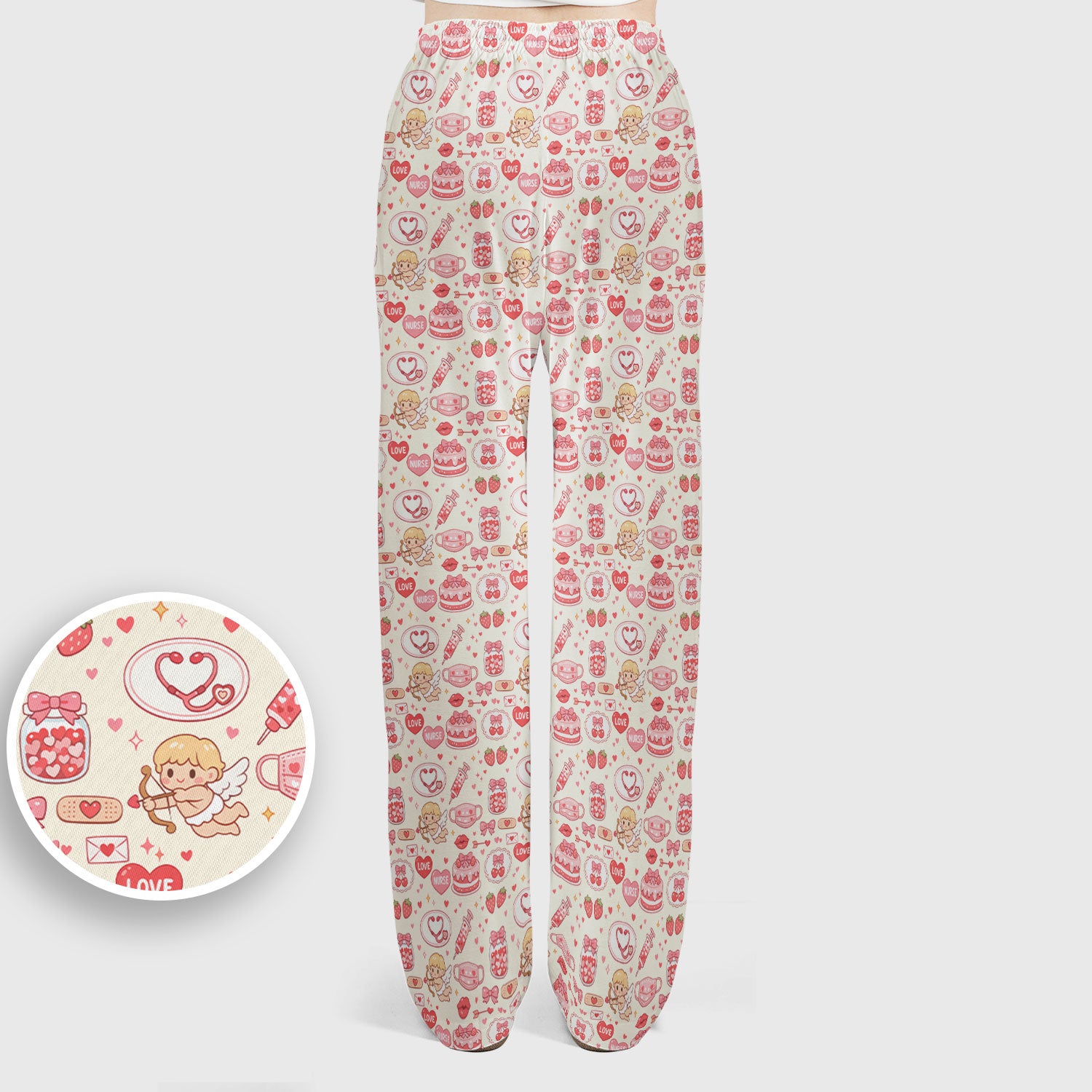 Cupid Nurse Scrub Set, Cute Love Medical Pattern Shirt For Valentine, Breathable Fabrics Nursing Uniform