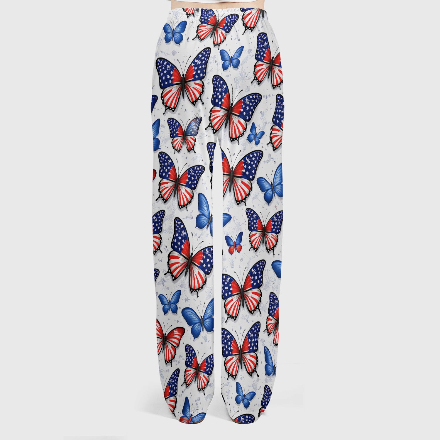 Charming Patriotic Butterfly Star Pattern Scrub Set, Scrub Pants and V Neck Top