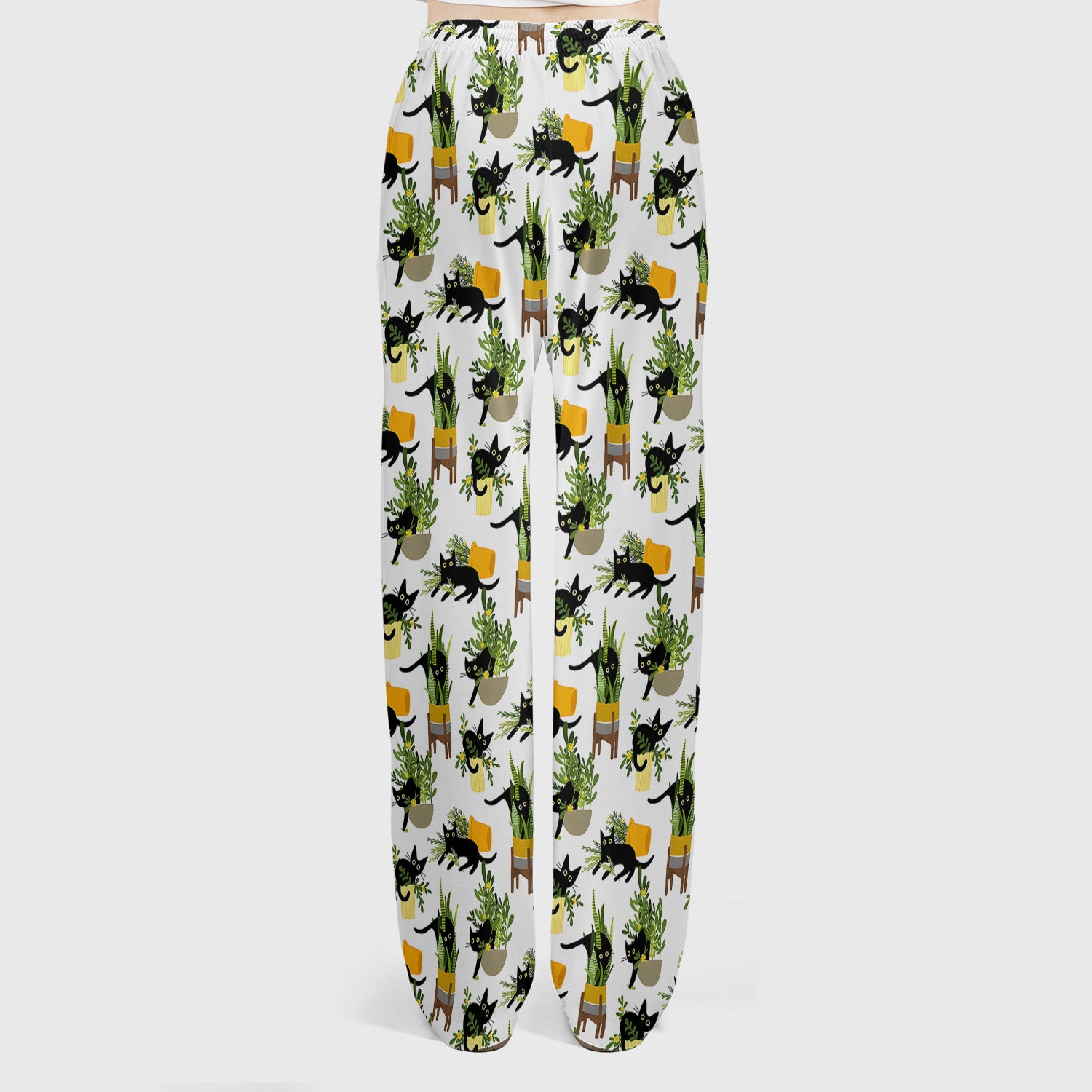 Black Cat Plant Pots Pattern Scrub Set, Scrub Pants and V Neck Top